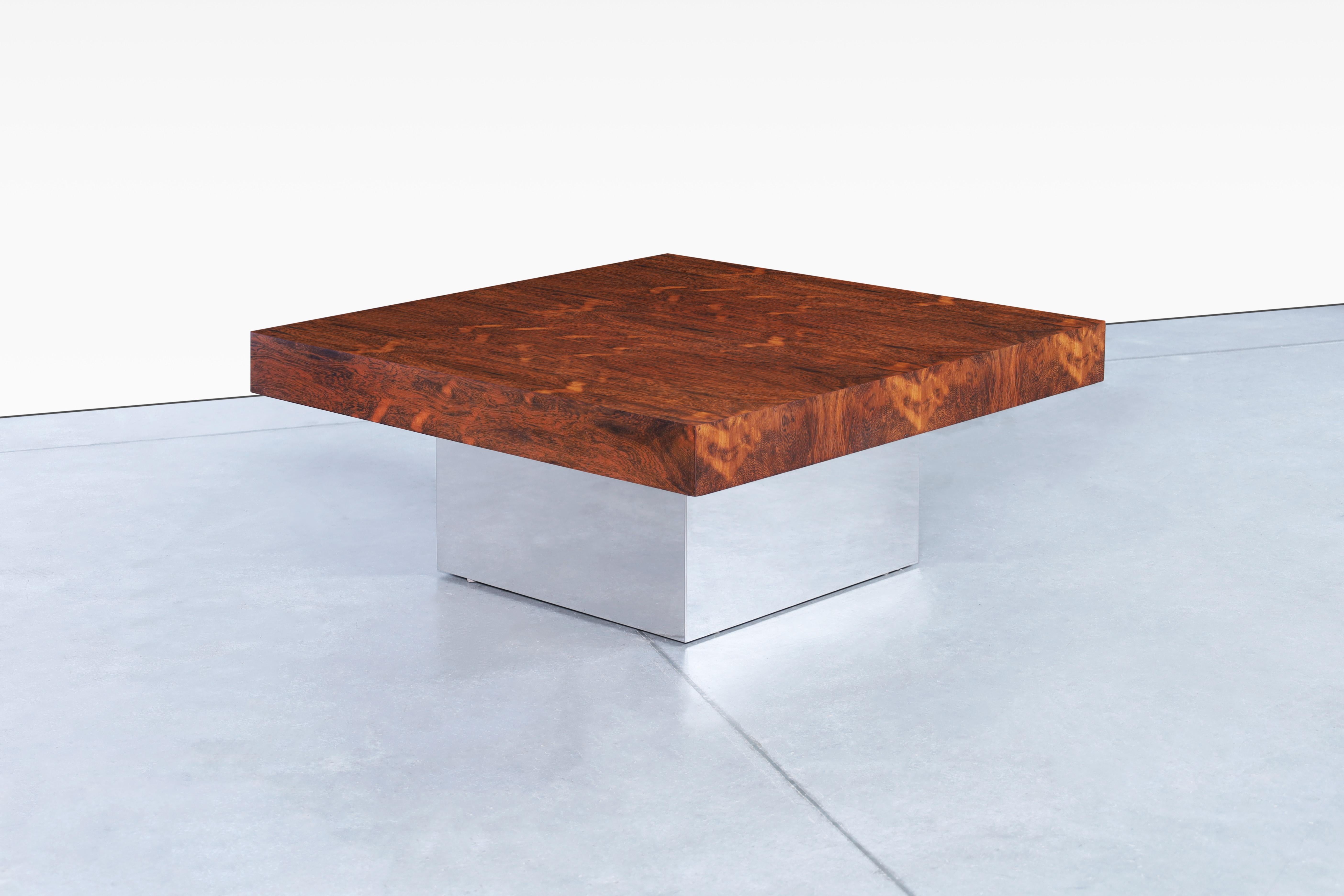 Vintage Rosewood and Chrome Coffee Table by Milo Baughman for Thayer Coggin For Sale 3