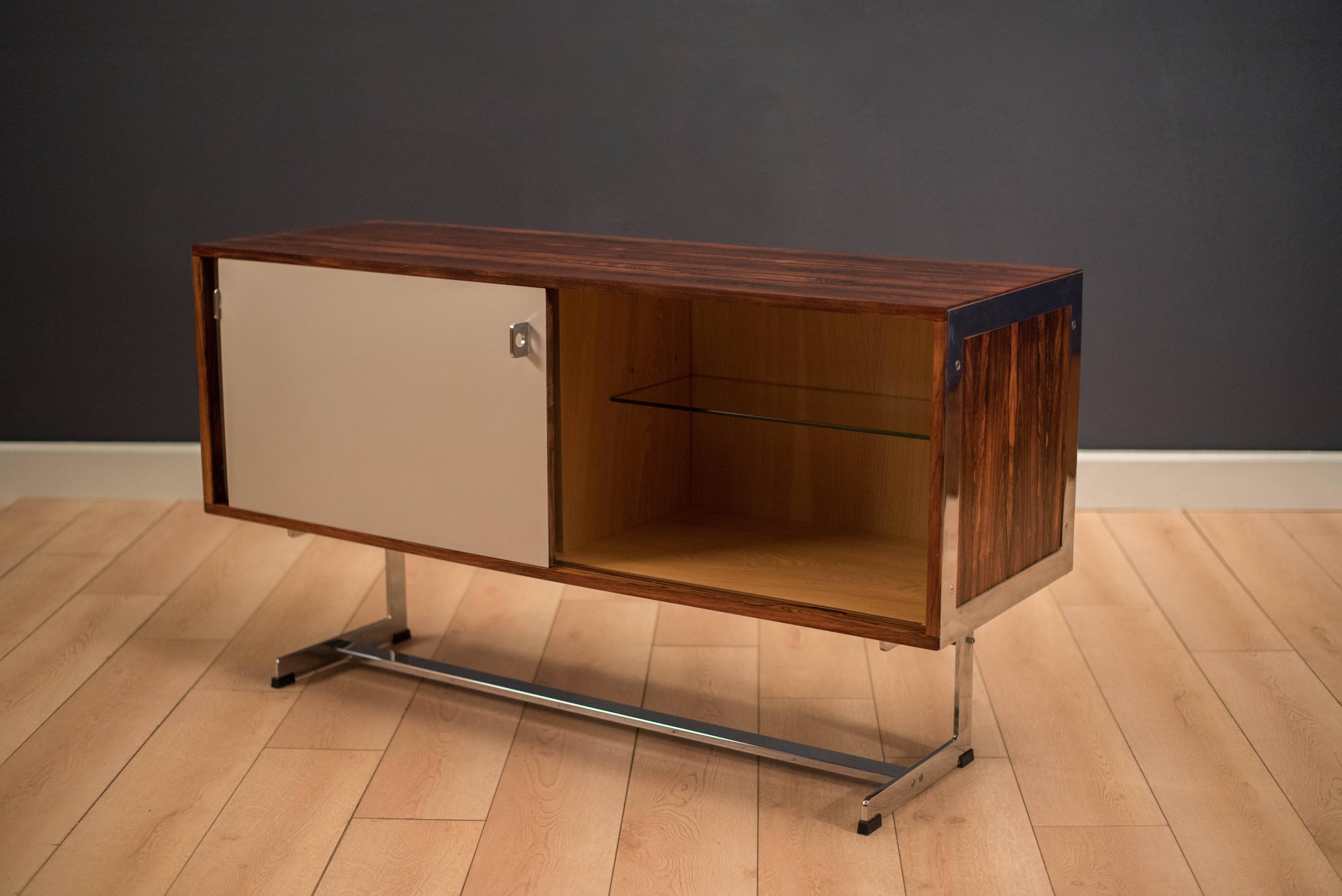 British Vintage Rosewood and Chrome Credenza by Merrow Associates