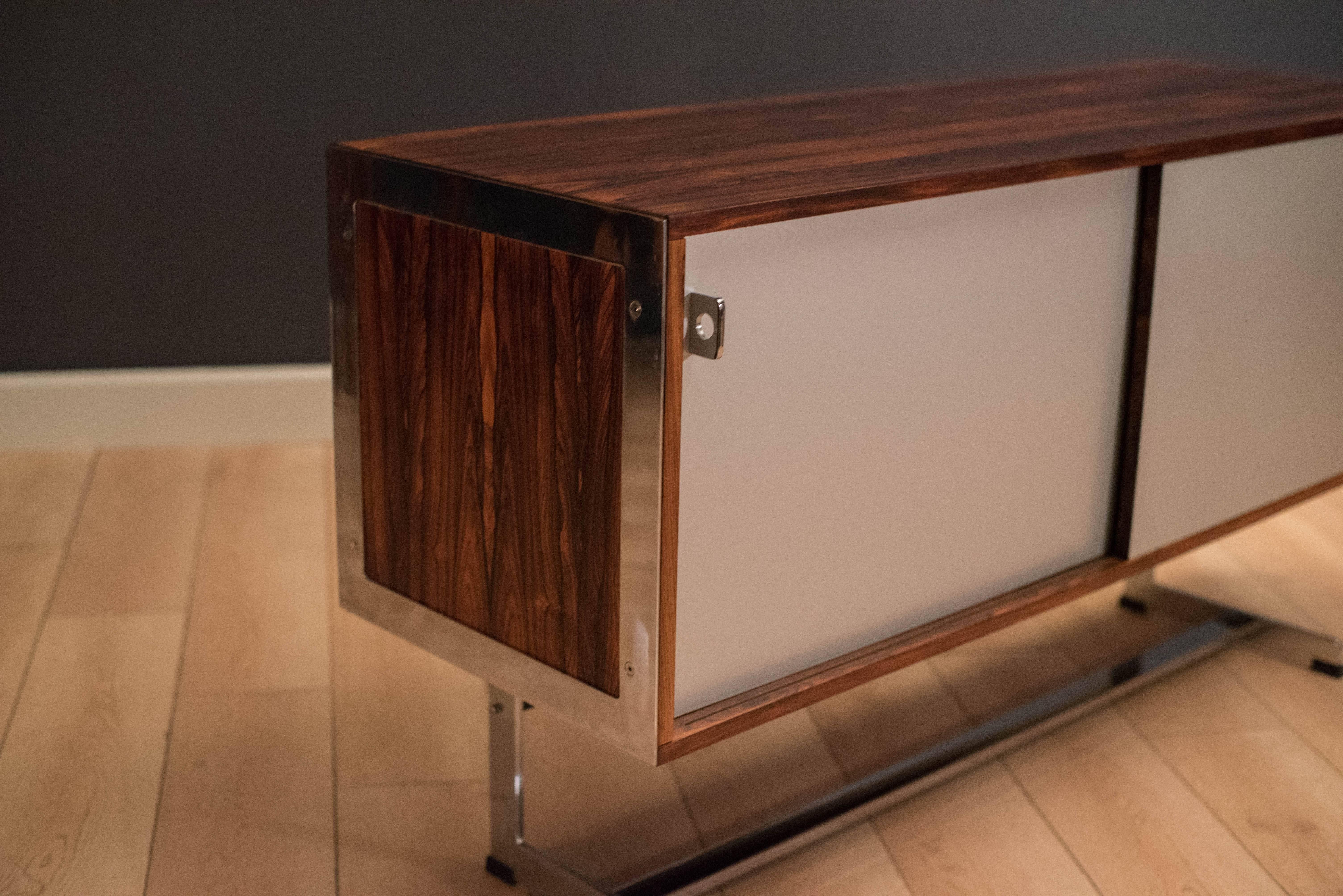 Vintage Rosewood and Chrome Credenza by Merrow Associates 1