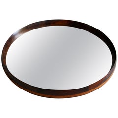 Vintage Rosewood and Leather Mirror, Denmark, 1950s Vintage Rosewood and Leather Mirror, Denmark, 1950s