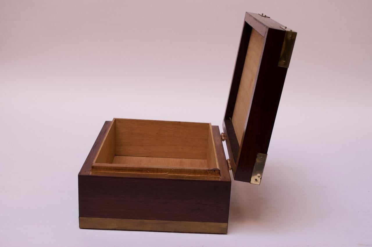 Mid-Century Modern Vintage Rosewood and Spanish Cedar Cigar Box / Humidor with Brass Accents
