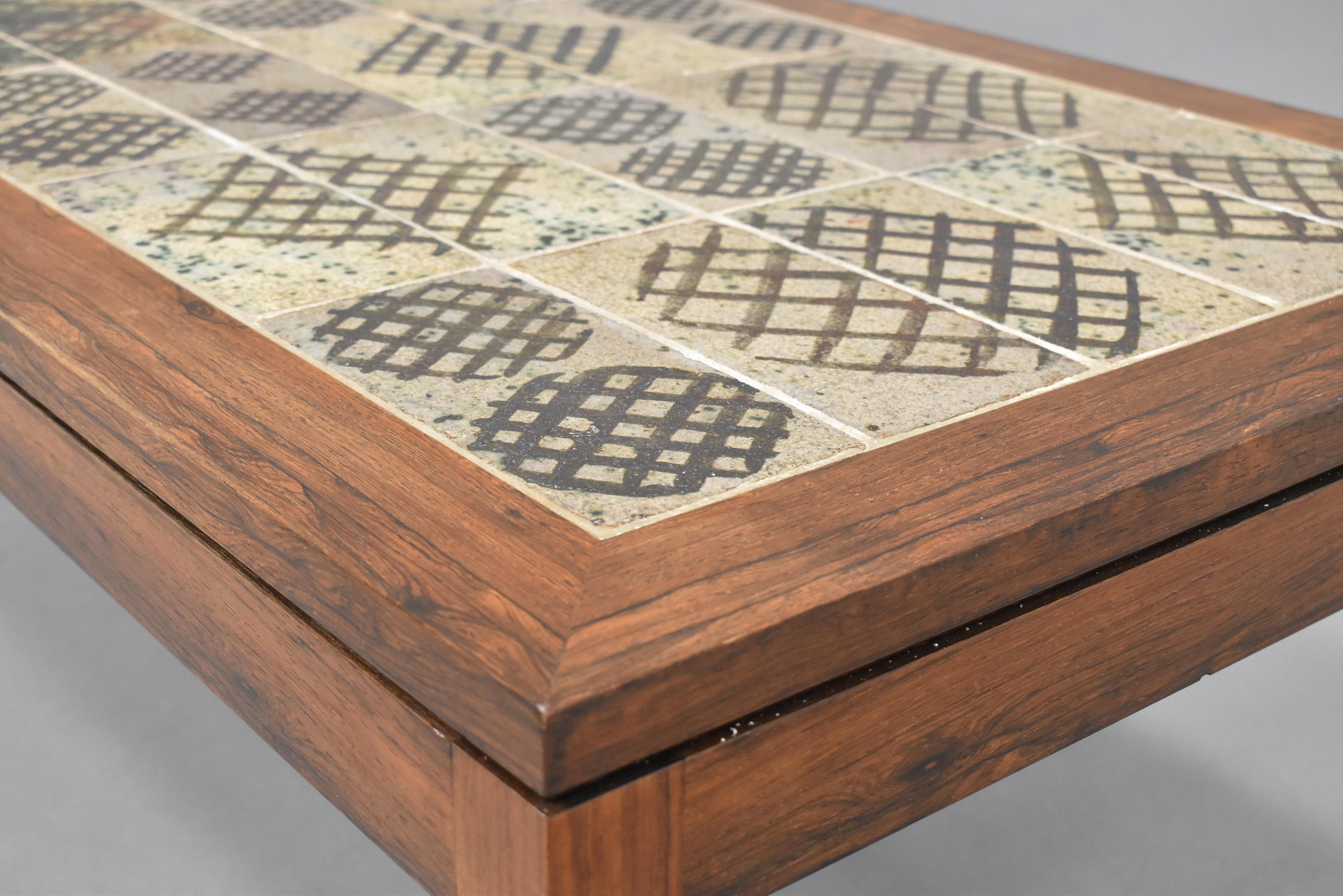 American Vintage Rosewood and Tile Coffee Table For Sale