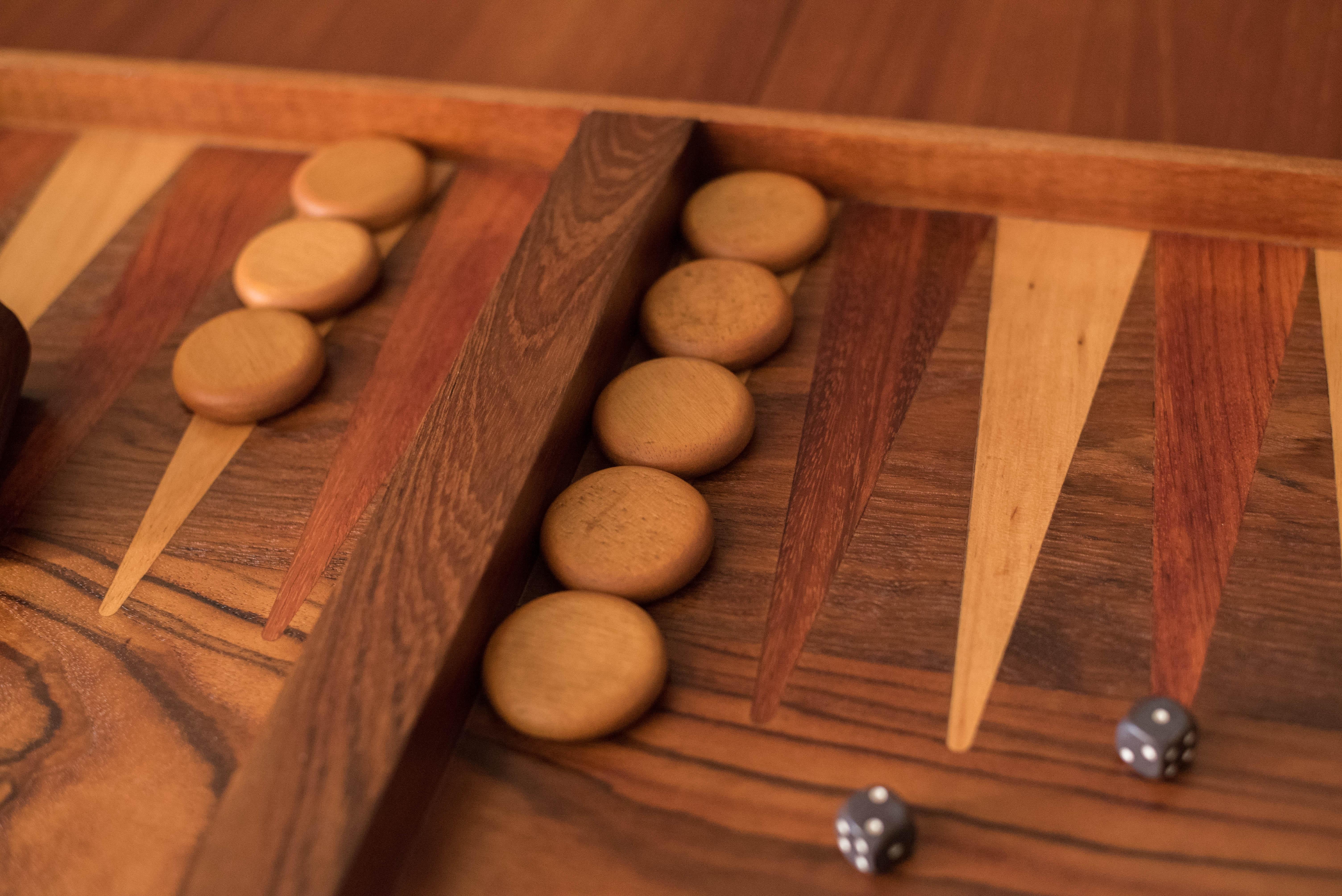 Vintage Rosewood and Walnut Backgammon Board Game Set 4