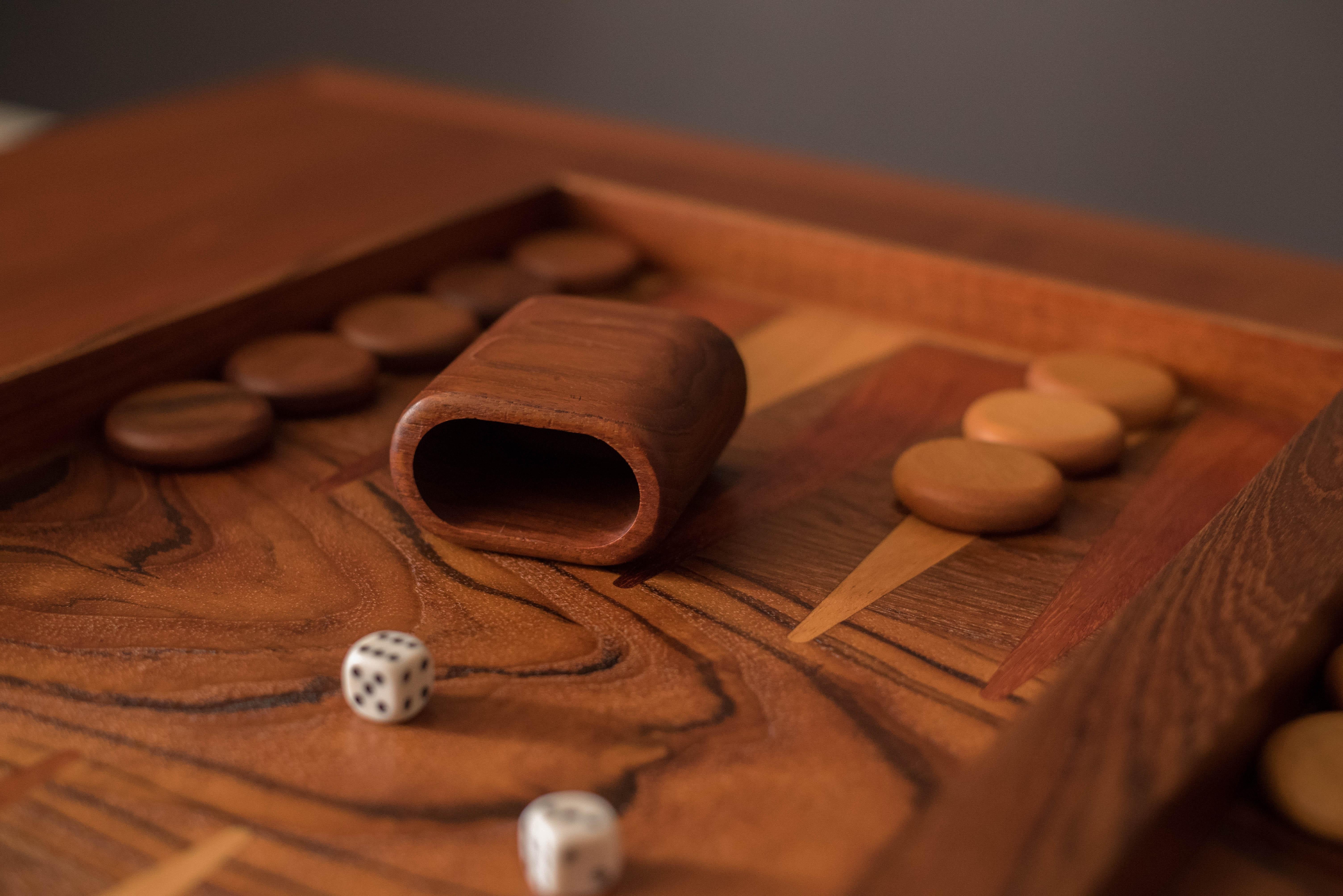 Vintage Rosewood and Walnut Backgammon Board Game Set 5