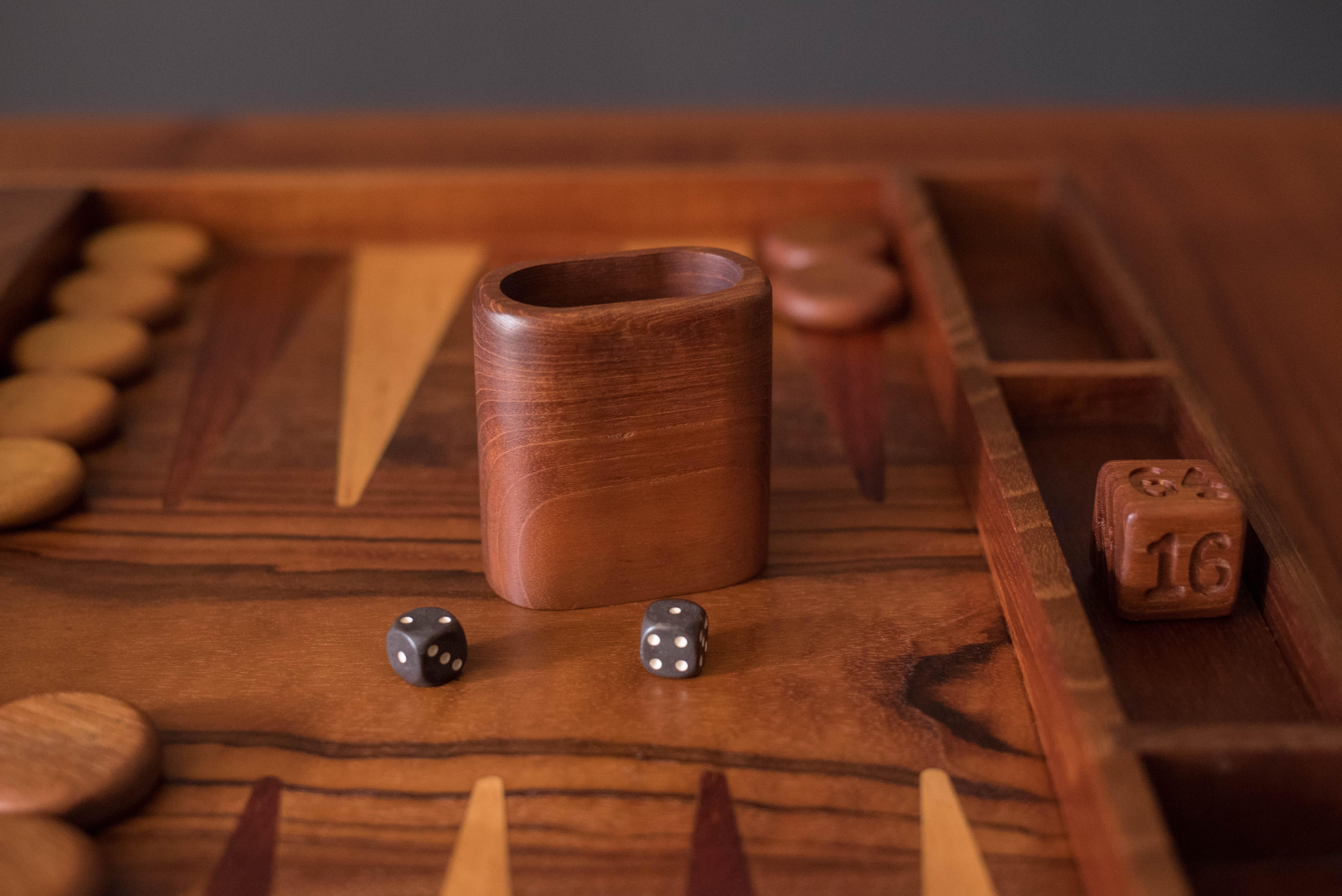 Vintage Rosewood and Walnut Backgammon Board Game Set 6