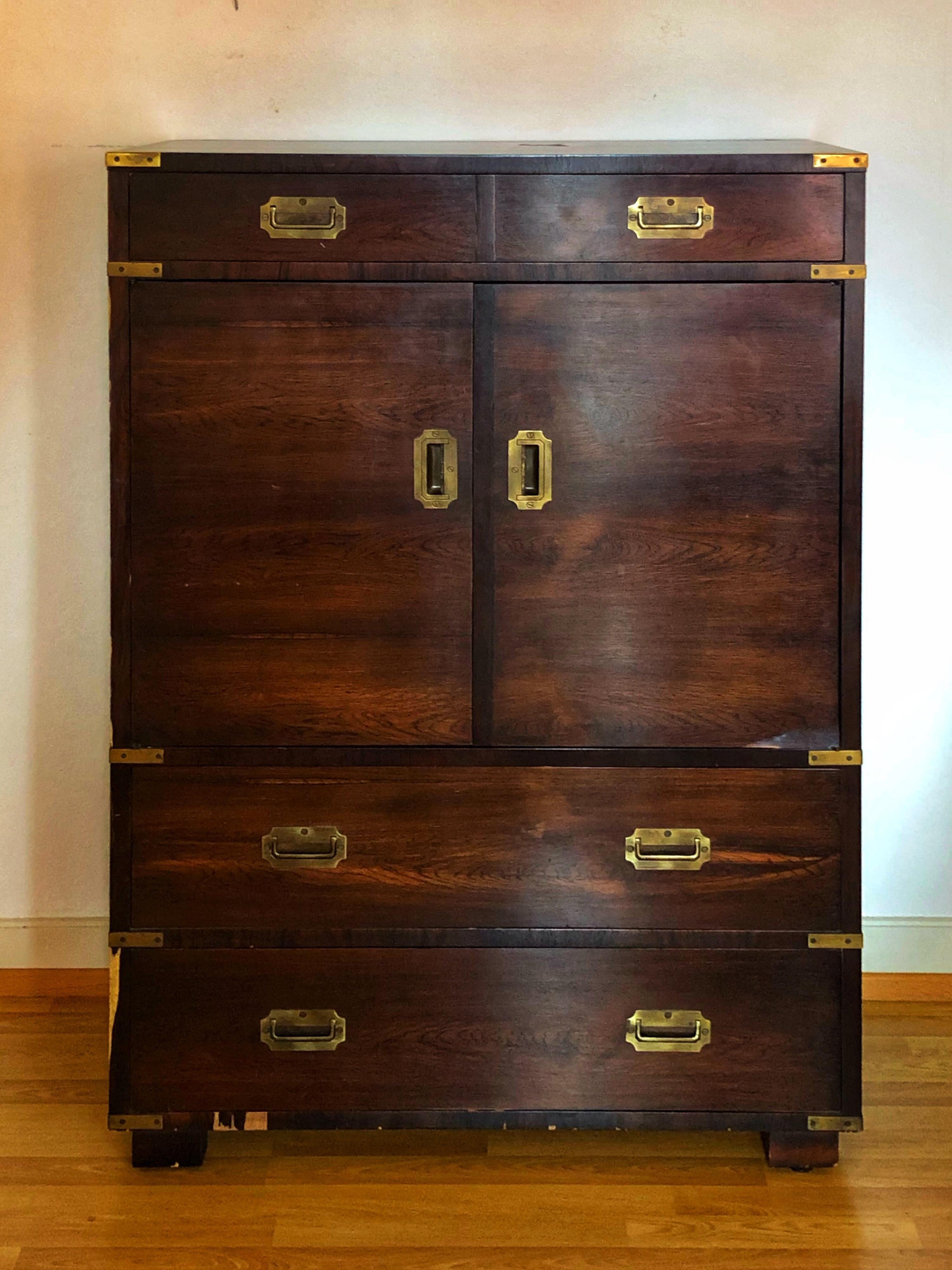 Vintage Rosewood Brass Campaign Chest of Drawers Cabinet John Stuart ON SALE  3