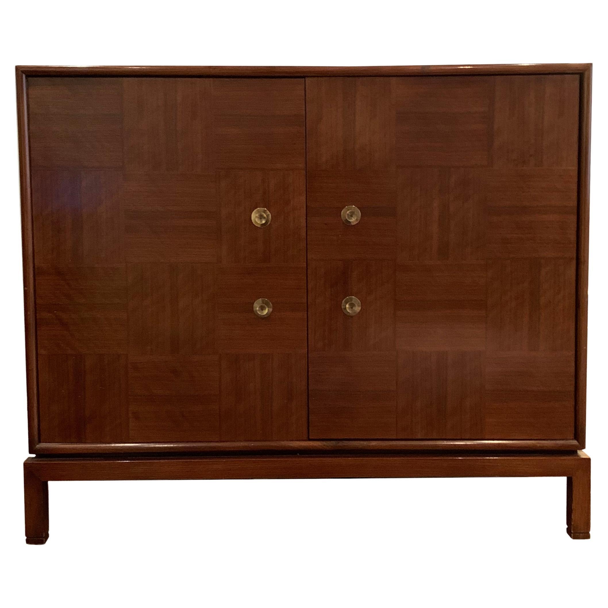 Mission Style Walnut Parquetry Two Door Cabinet by Baker Furniture 