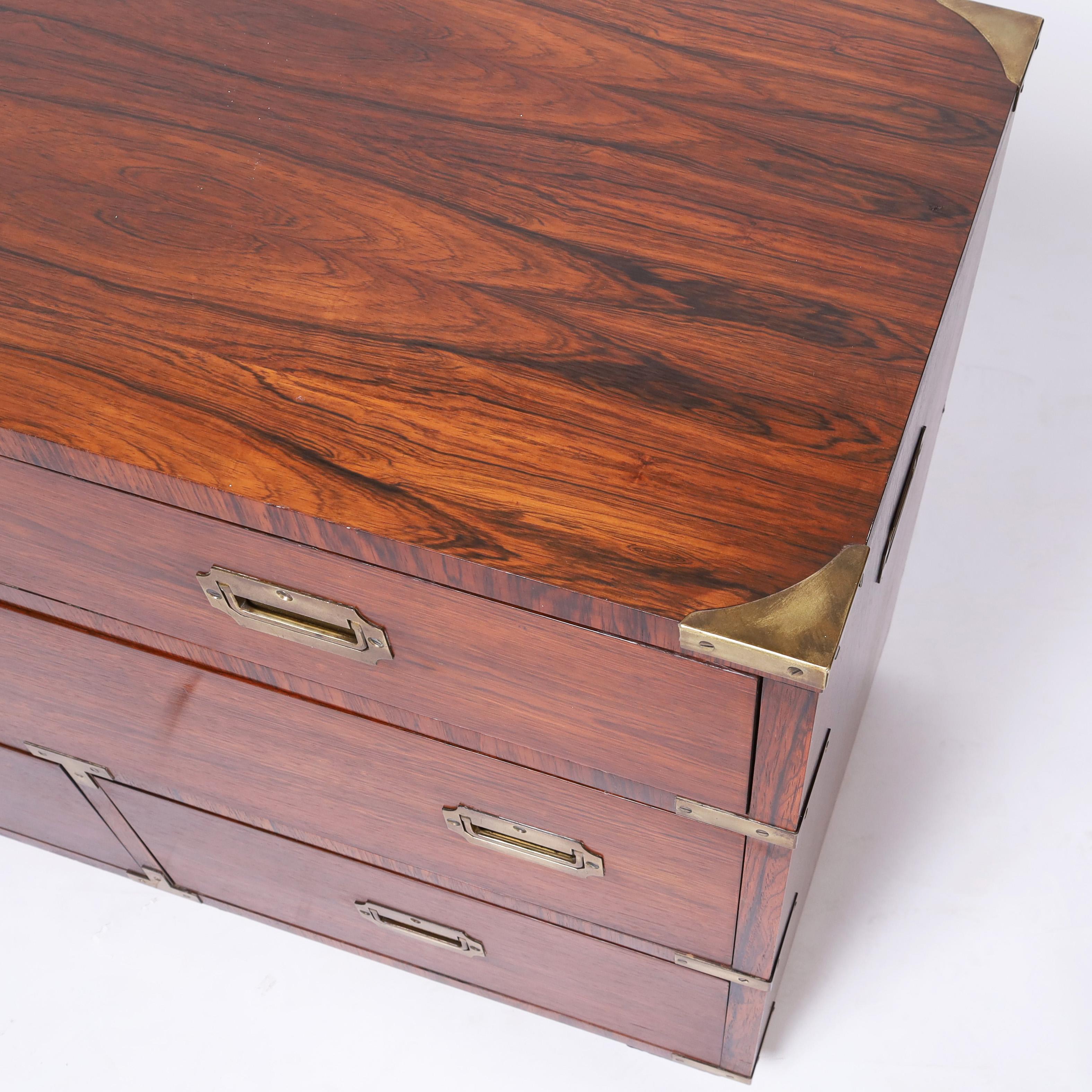 Vintage Rosewood Campaign Style Chest of Drawers or Dresser In Good Condition For Sale In Palm Beach, FL