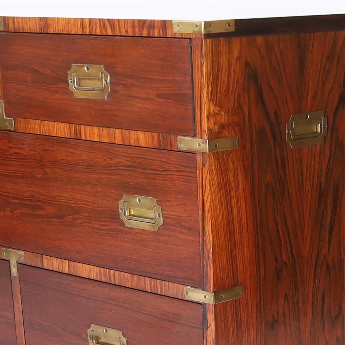 20th Century Vintage Rosewood Campaign Style Chest of Drawers or Dresser For Sale