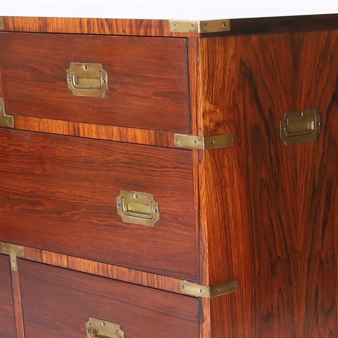 20th Century Vintage Rosewood Campaign Style Chest of Drawers or Dresser