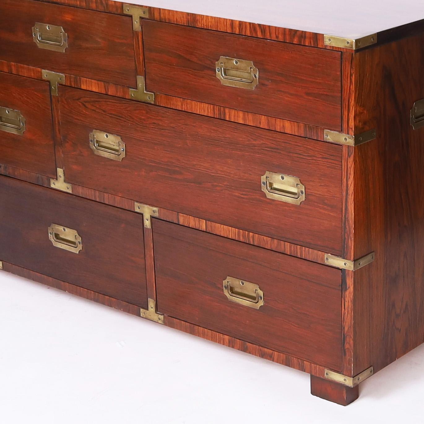 Vintage Rosewood Campaign Style Chest of Drawers or Dresser For Sale 1