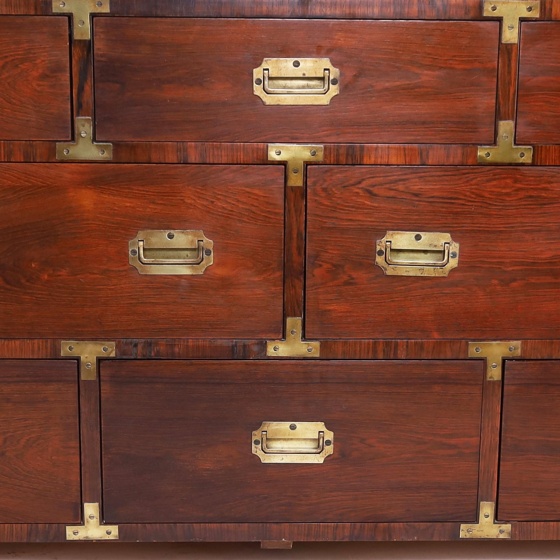 Vintage Rosewood Campaign Style Chest of Drawers or Dresser For Sale 2