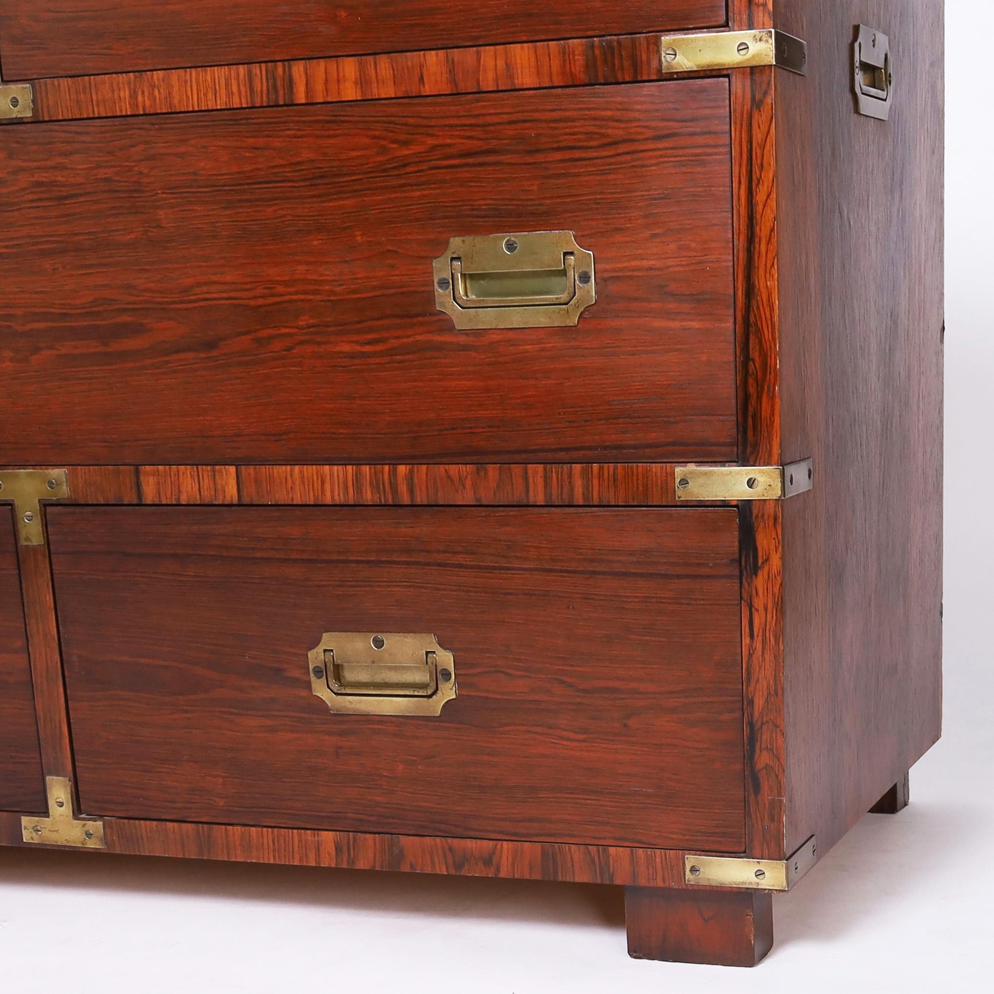 Vintage Rosewood Campaign Style Chest of Drawers or Dresser For Sale 3