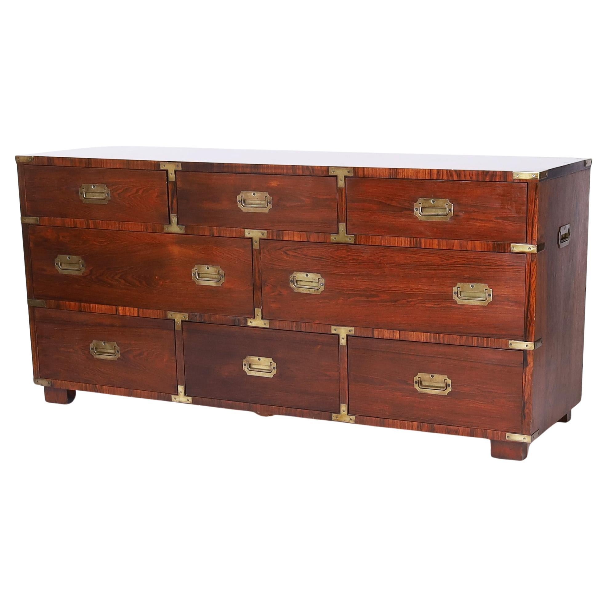 Vintage Rosewood Campaign Style Chest of Drawers or Dresser For Sale