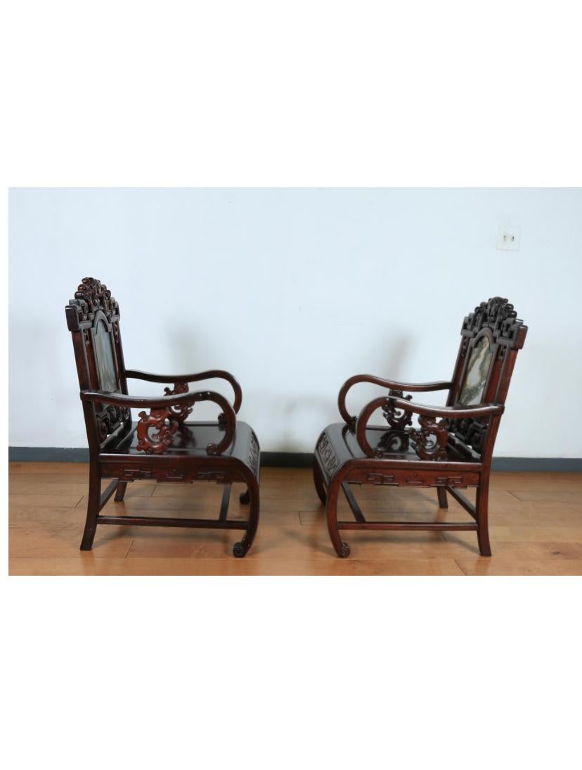 Chinese Chippendale Vintage Rosewood Chinese Pair of Arm Chairs