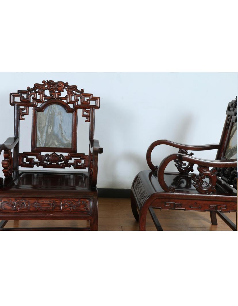 Vintage Rosewood Chinese Pair of Arm Chairs In Good Condition In North Hollywood, CA