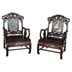 Vintage Rosewood Chinese Pair of Arm Chairs