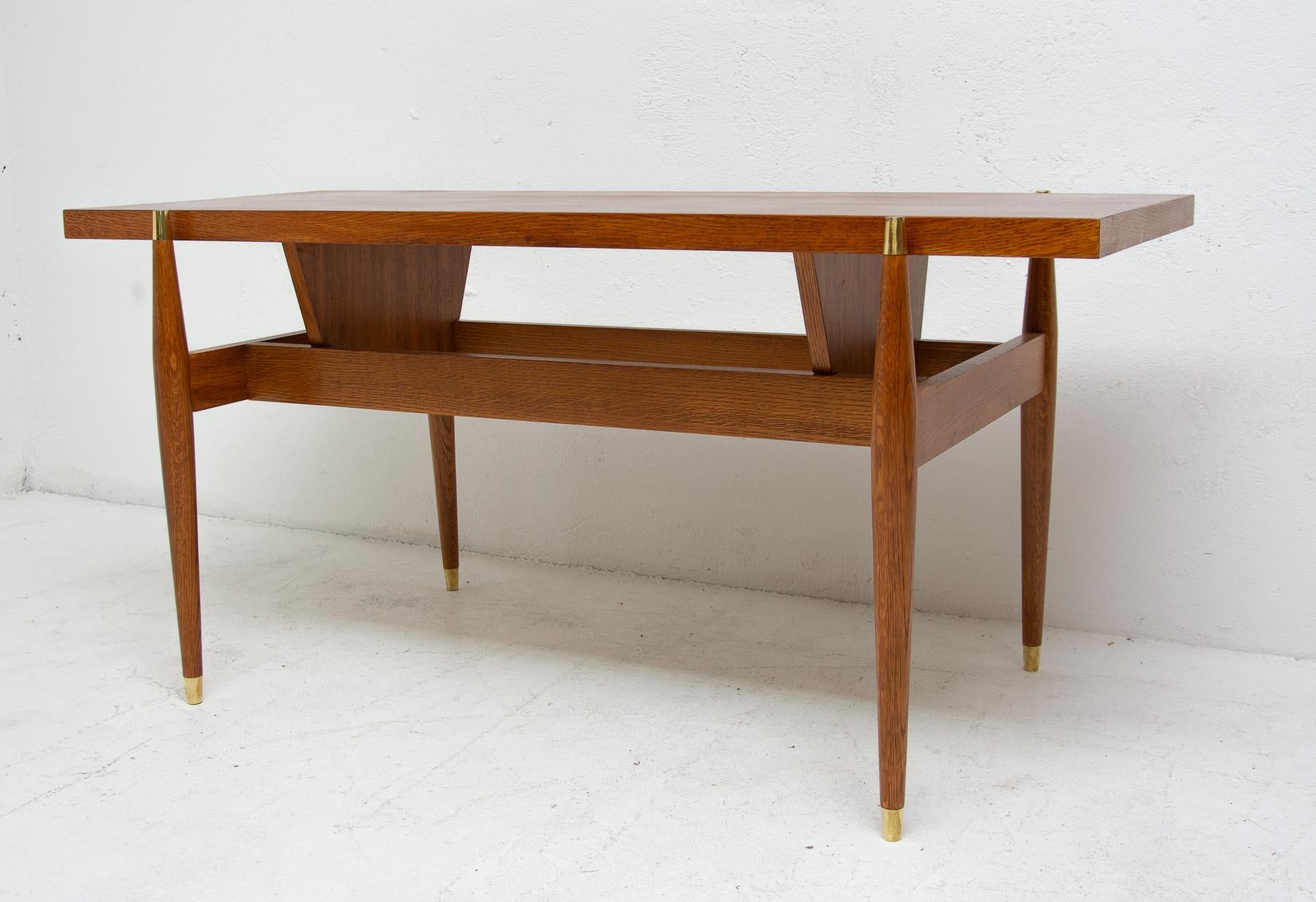 Brass Vintage Rosewood Coffee Table from Czechoslovakia, 1970s For Sale