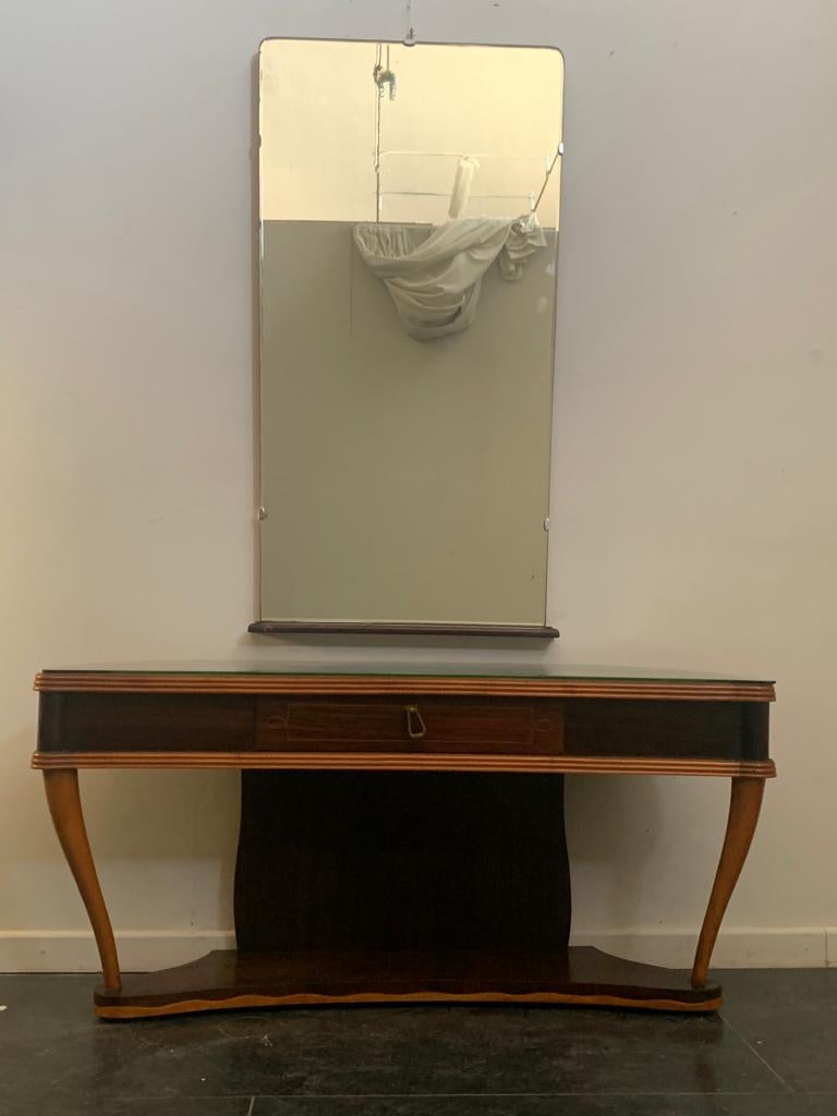 Vintage Rosewood Console Table & Mirror by Paolo Buffa, Set of 2 For Sale 4