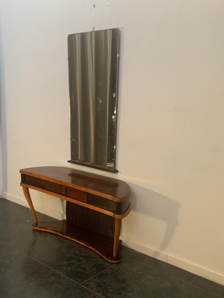Art Deco Vintage Rosewood Console Table & Mirror by Paolo Buffa, Set of 2 For Sale