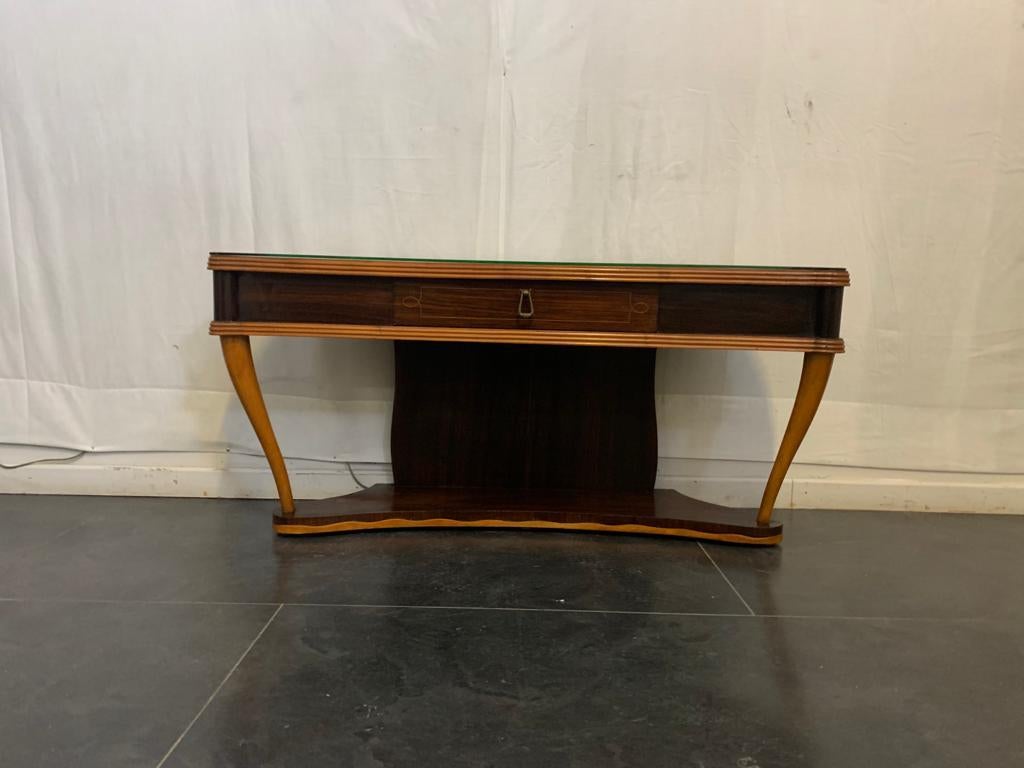 Italian Vintage Rosewood Console Table & Mirror by Paolo Buffa, Set of 2 For Sale