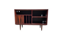 Vintage Rosewood Credenza or Record Cabinet with Slide Out Tray