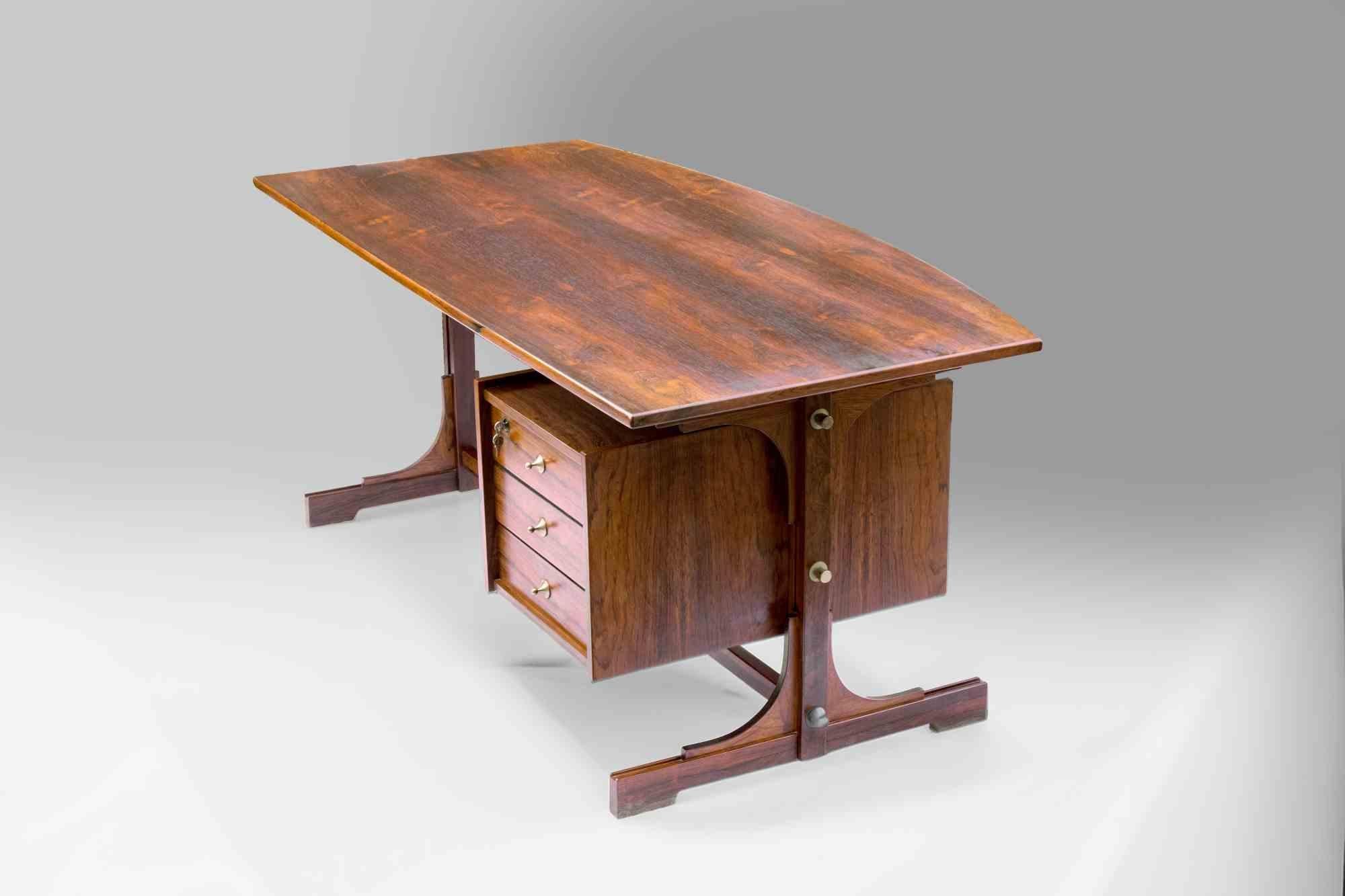 Legno Set da scrivania in palissandro vintage attribuito a Gianfranco Frattini, anni '60 in vendita