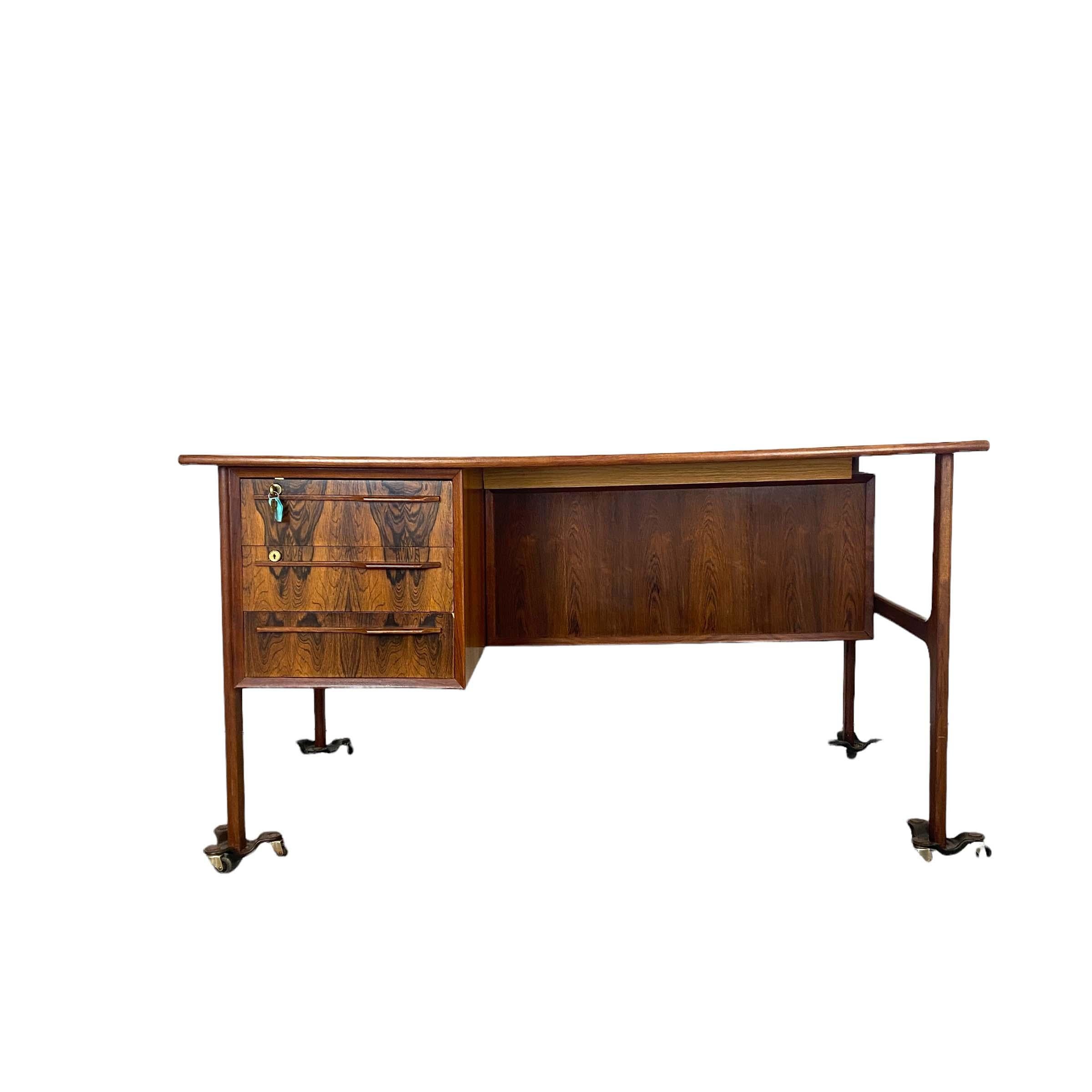 Mid-Century Modern Vintage Rosewood Desk with Bookcase & Bar
