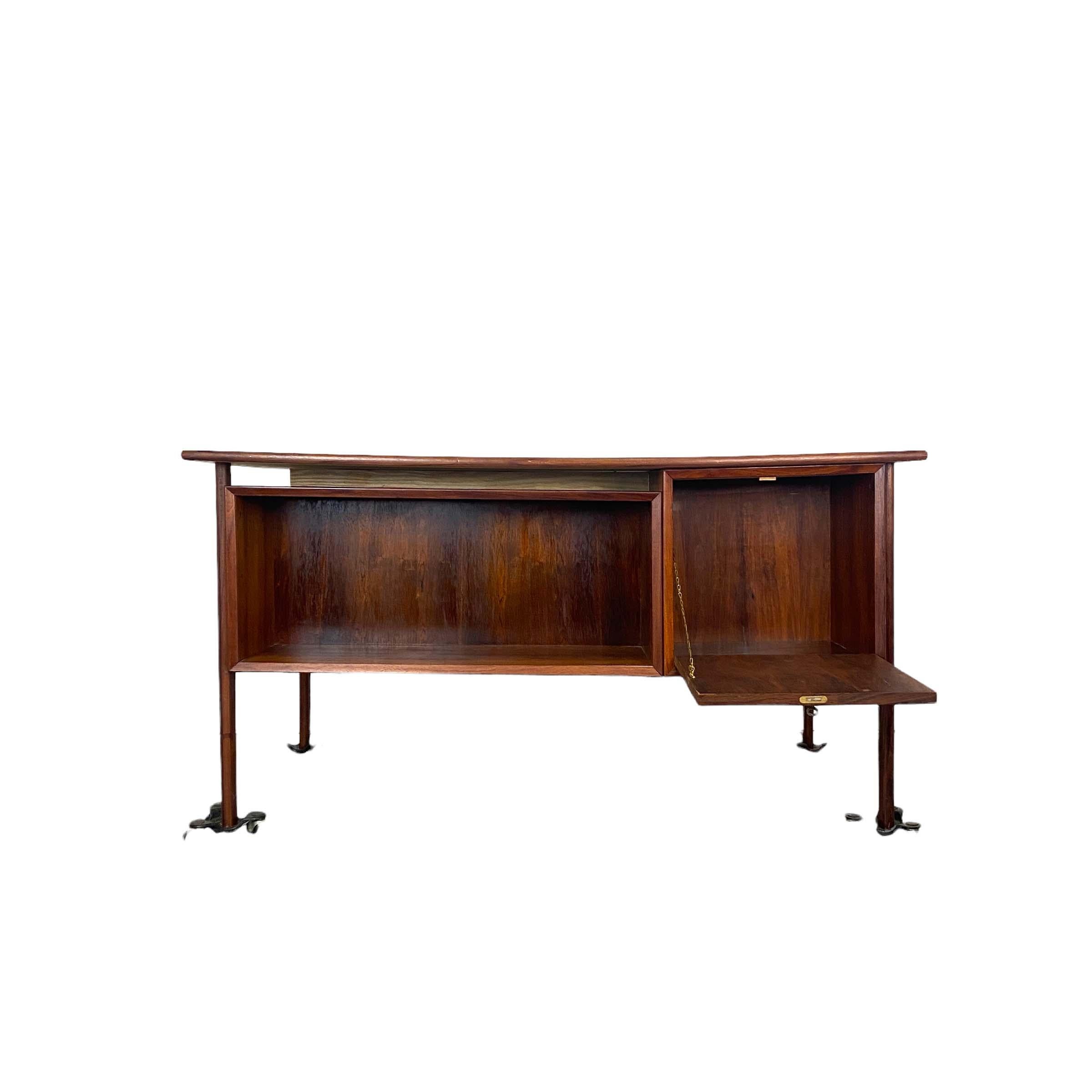 Mid-20th Century Vintage Rosewood Desk with Bookcase & Bar