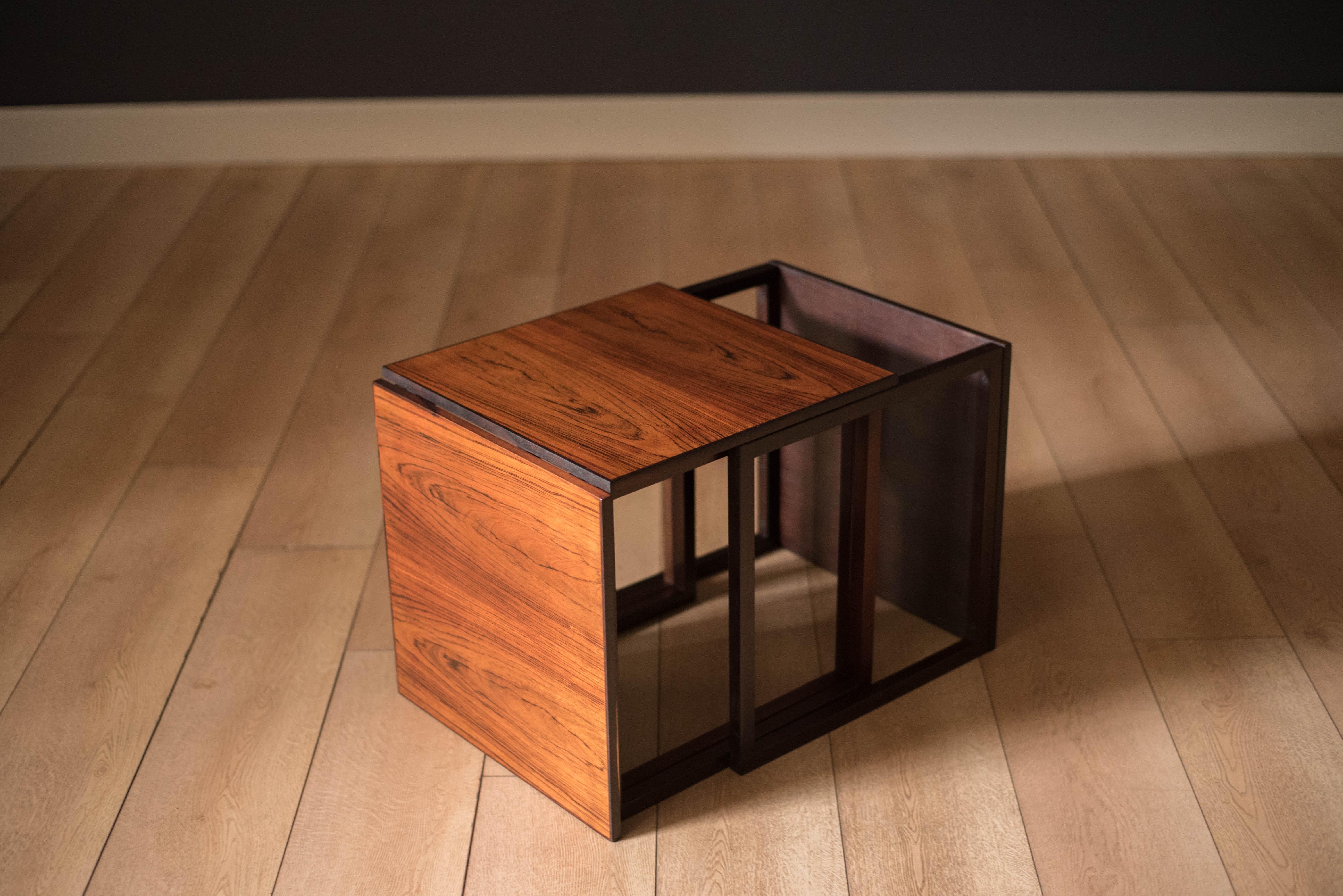 Vintage Rosewood Kai Kristiansen Nesting Cube End Tables In Good Condition For Sale In San Jose, CA
