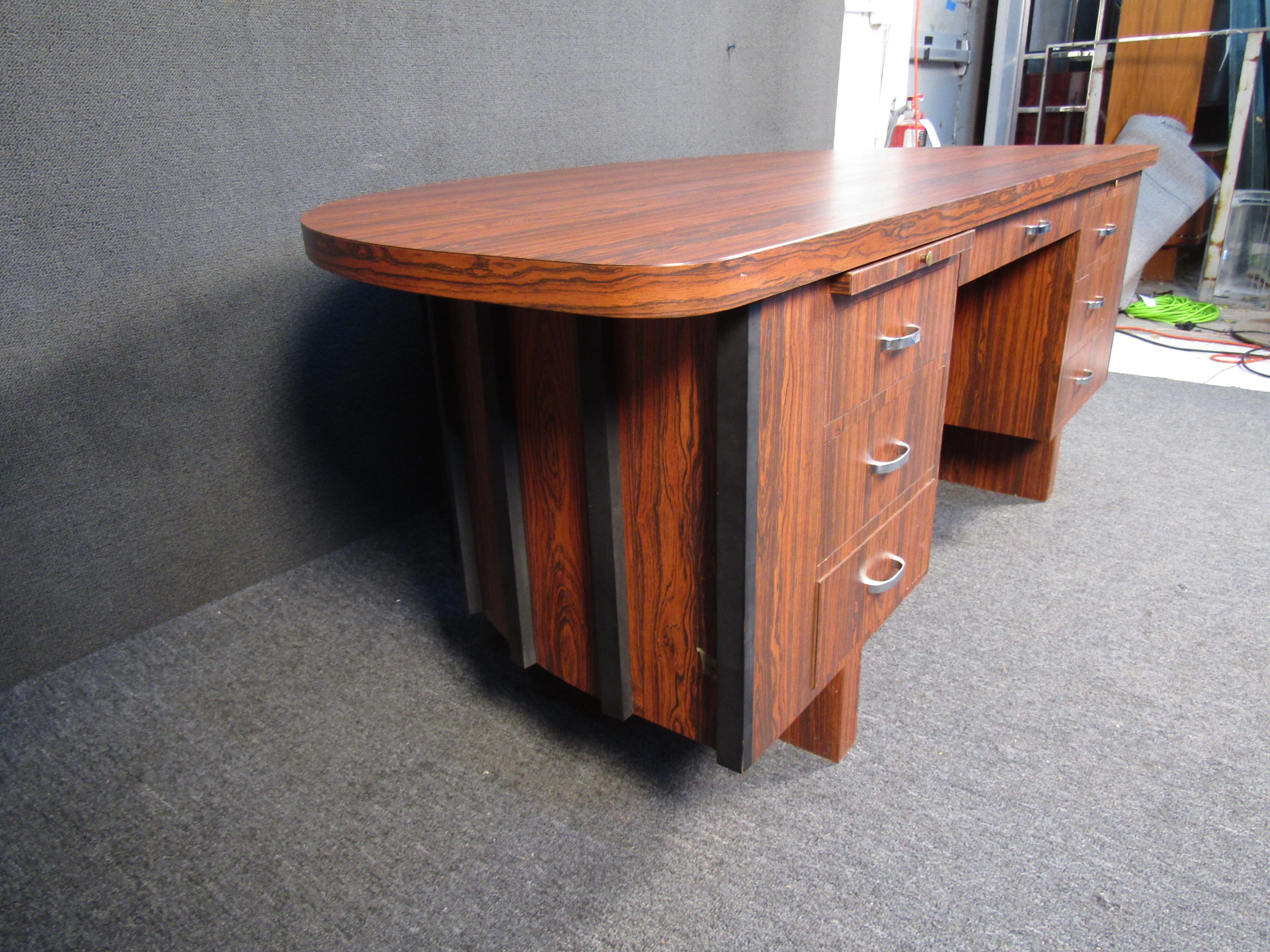 Vintage Rosewood Laminate Secretary Desk For Sale 5