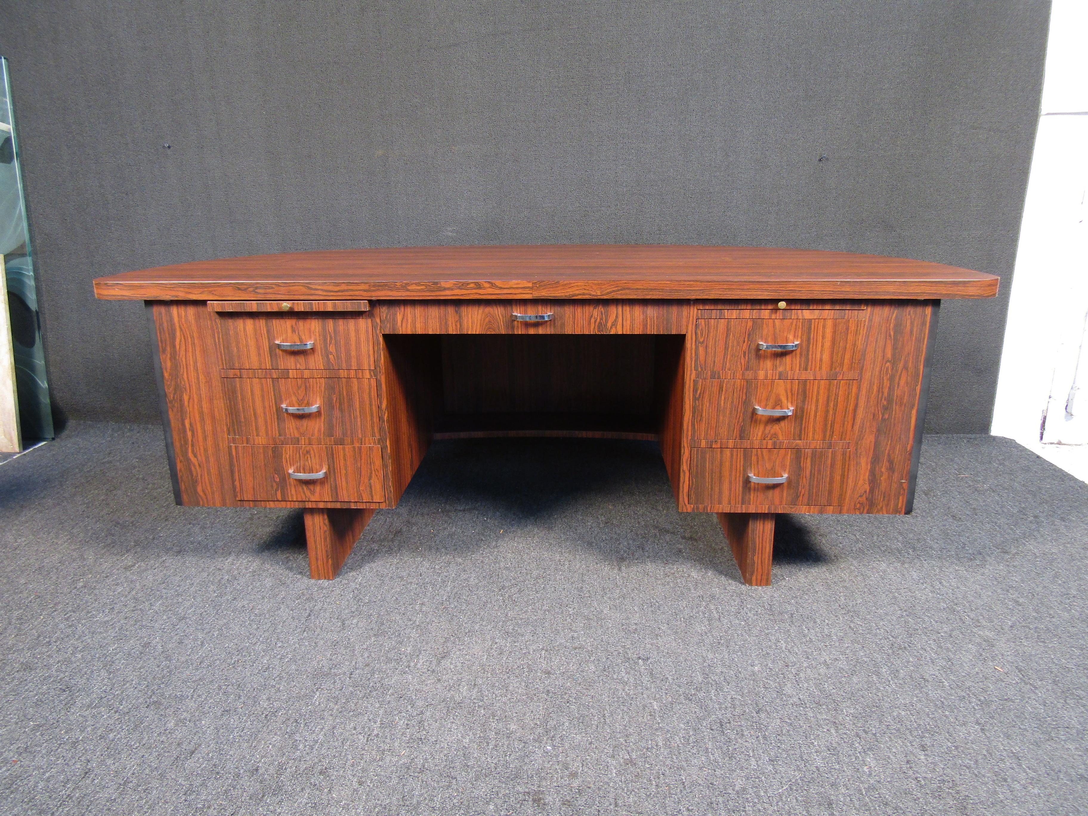 Vintage Rosewood Laminate Secretary Desk For Sale 2
