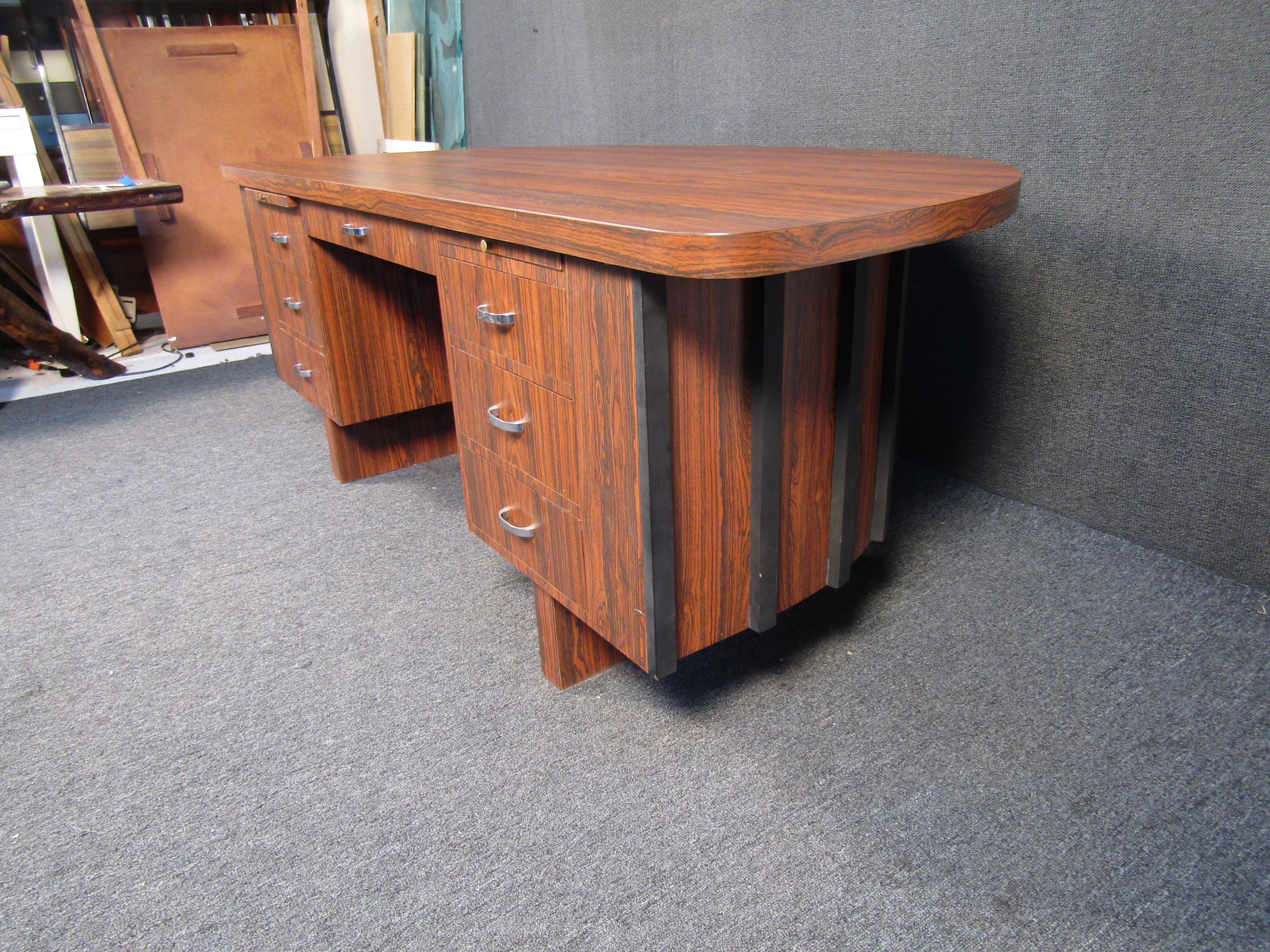 Vintage Rosewood Laminate Secretary Desk For Sale 4