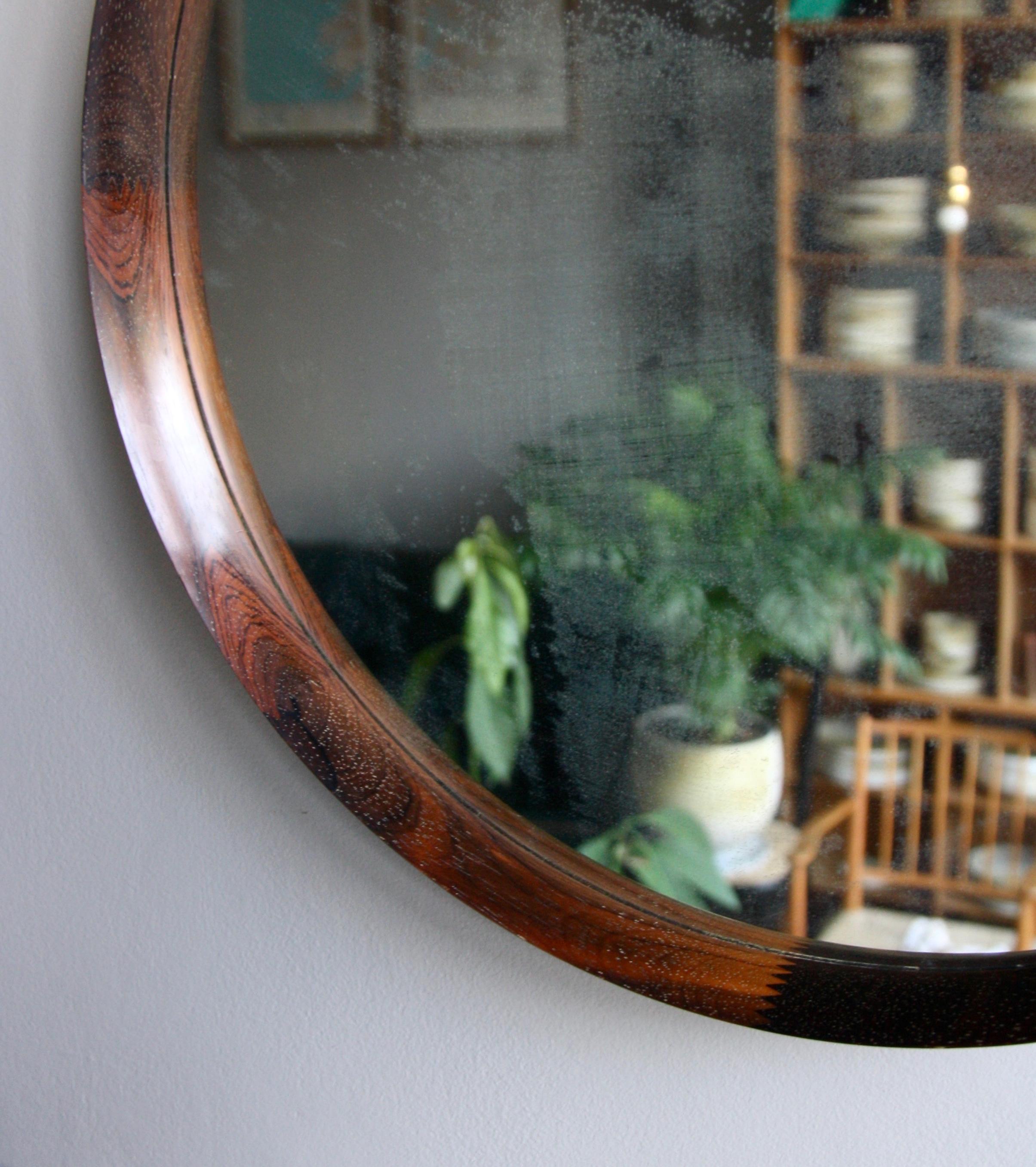 Vintage Rosewood and Leather Mirror, Denmark, 1950s 4