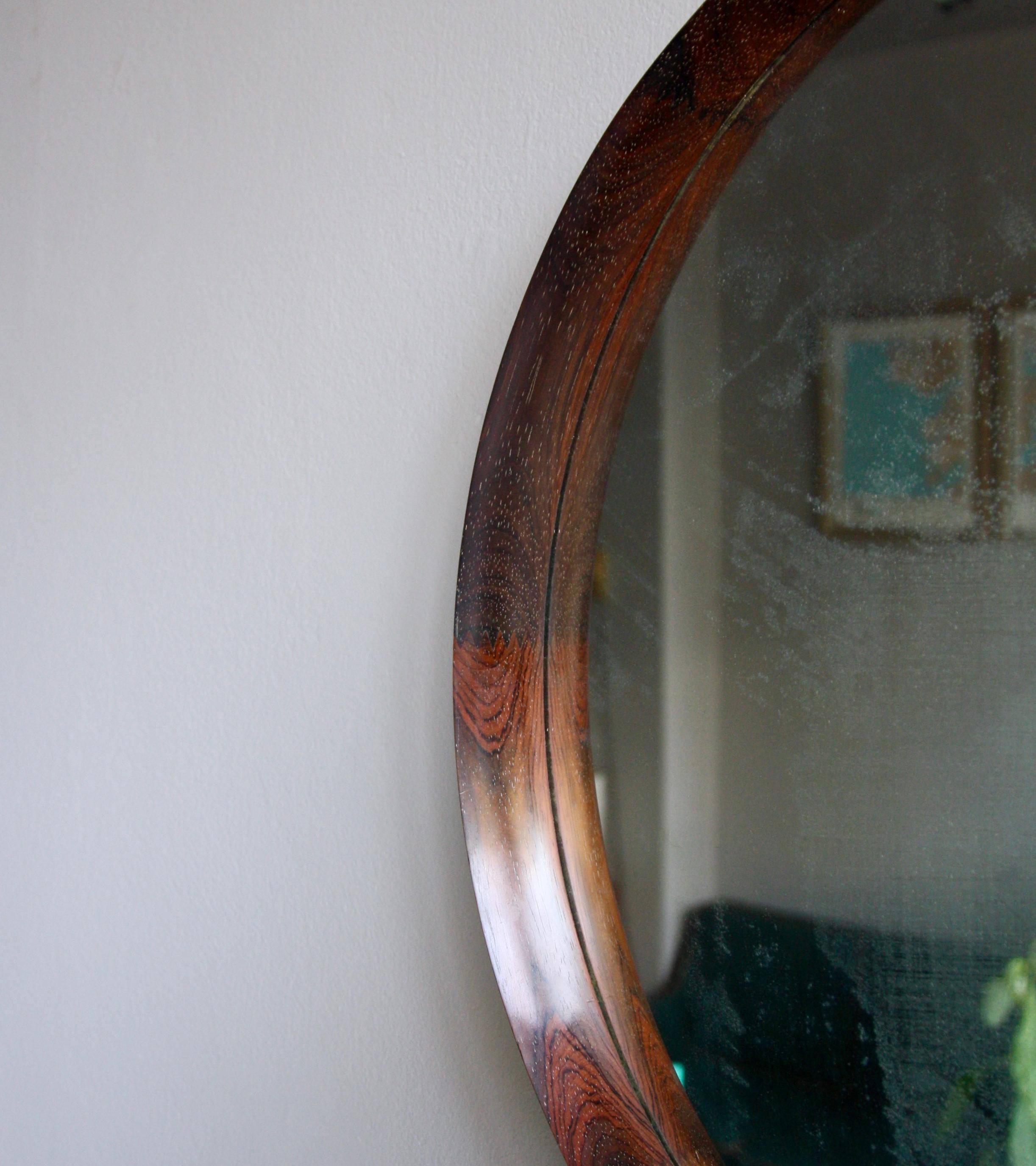 Vintage Rosewood and Leather Mirror, Denmark, 1950s 3