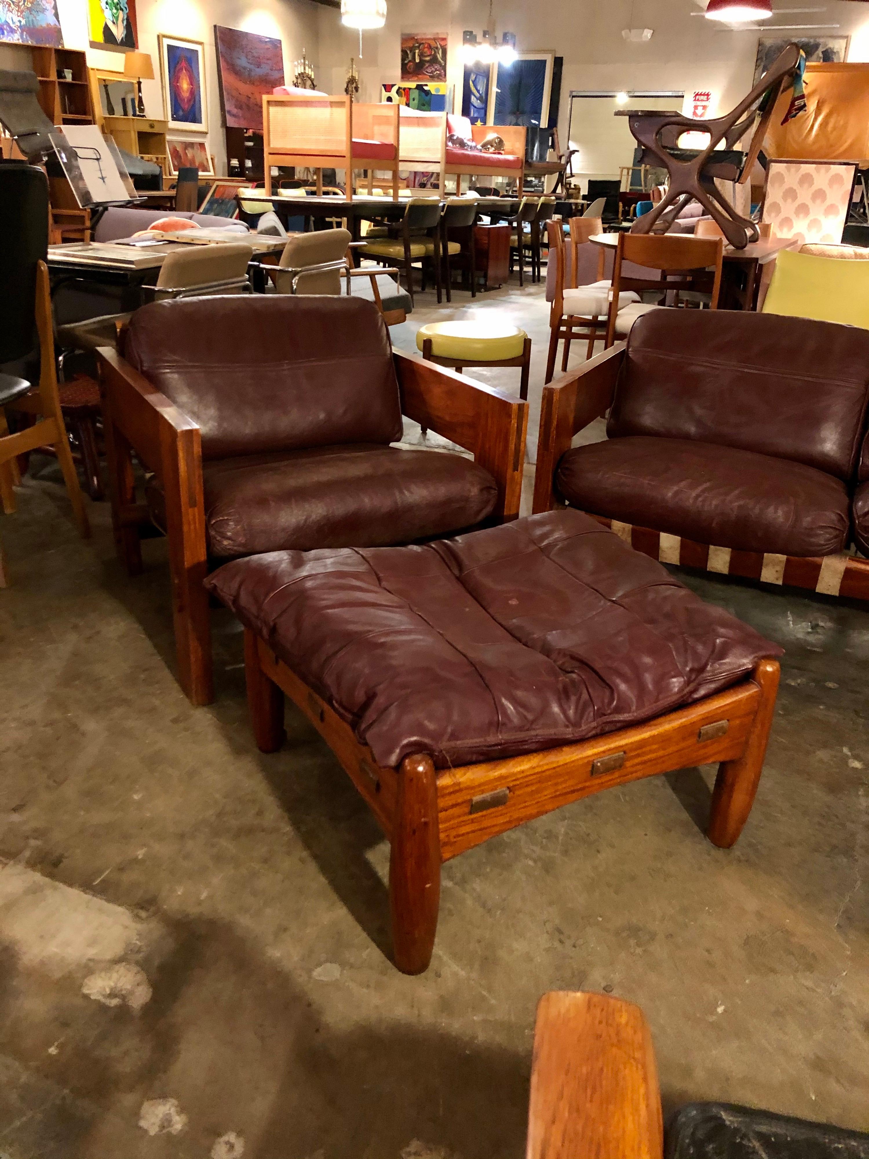 Vintage Rosewood/Leather Sofa & Armchair w/ Ottoman Set Attrib. Sergio Rodrigues 4