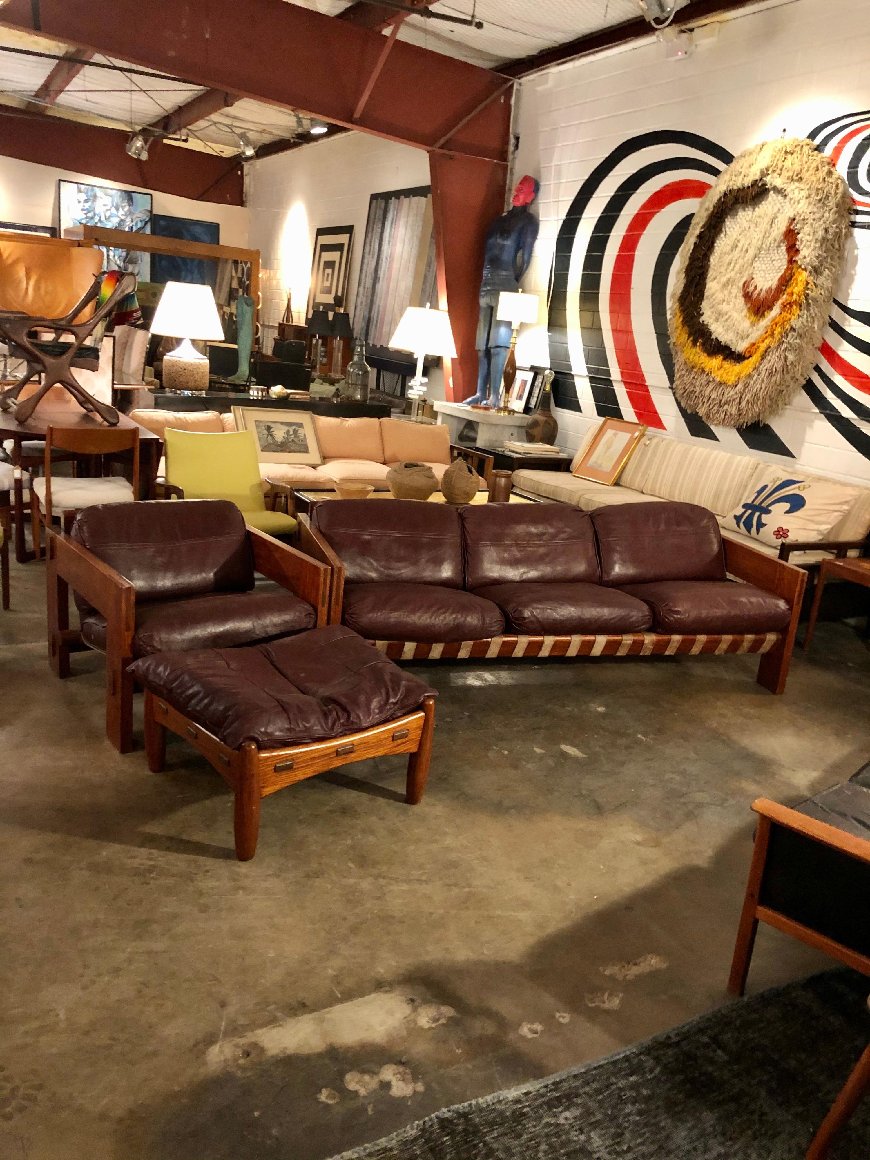 Vintage Rosewood/Leather Sofa & Armchair w/ Ottoman Set Attrib. Sergio Rodrigues 14