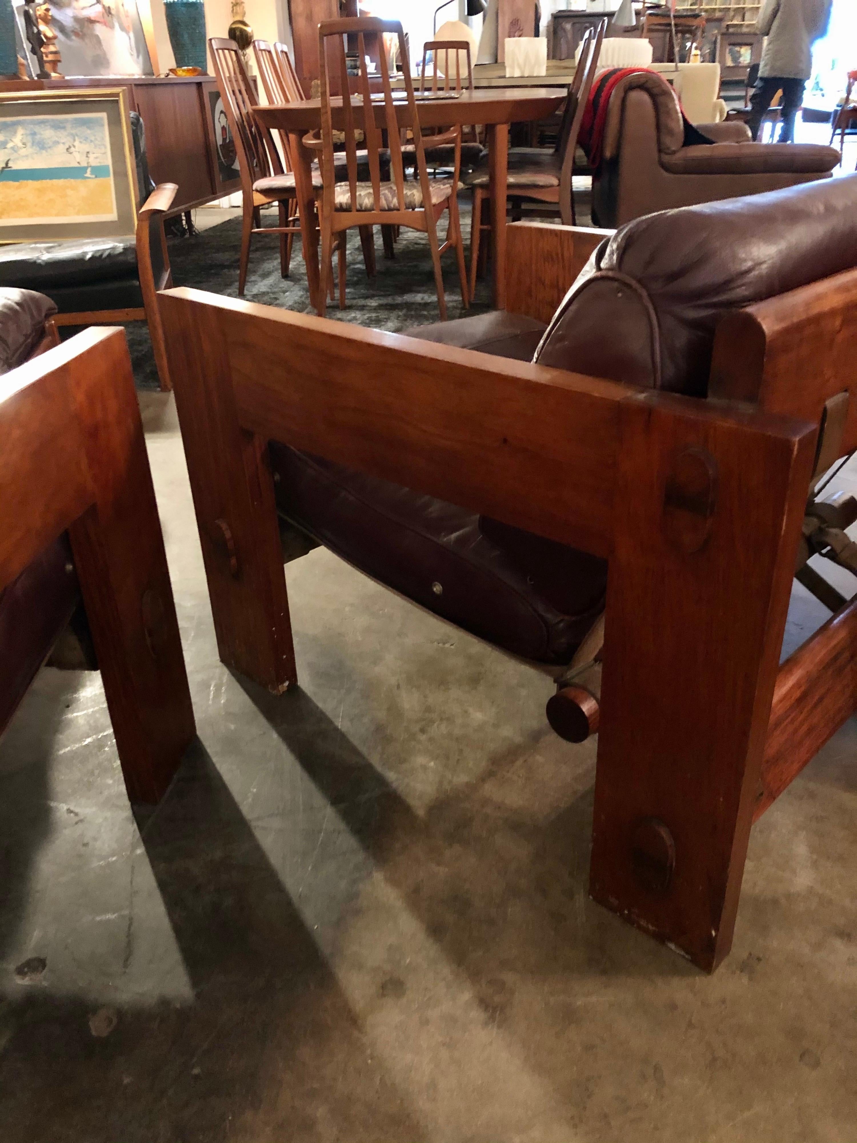 Vintage Rosewood/Leather Sofa & Armchair w/ Ottoman Set Attrib. Sergio Rodrigues In Good Condition In San Antonio, TX