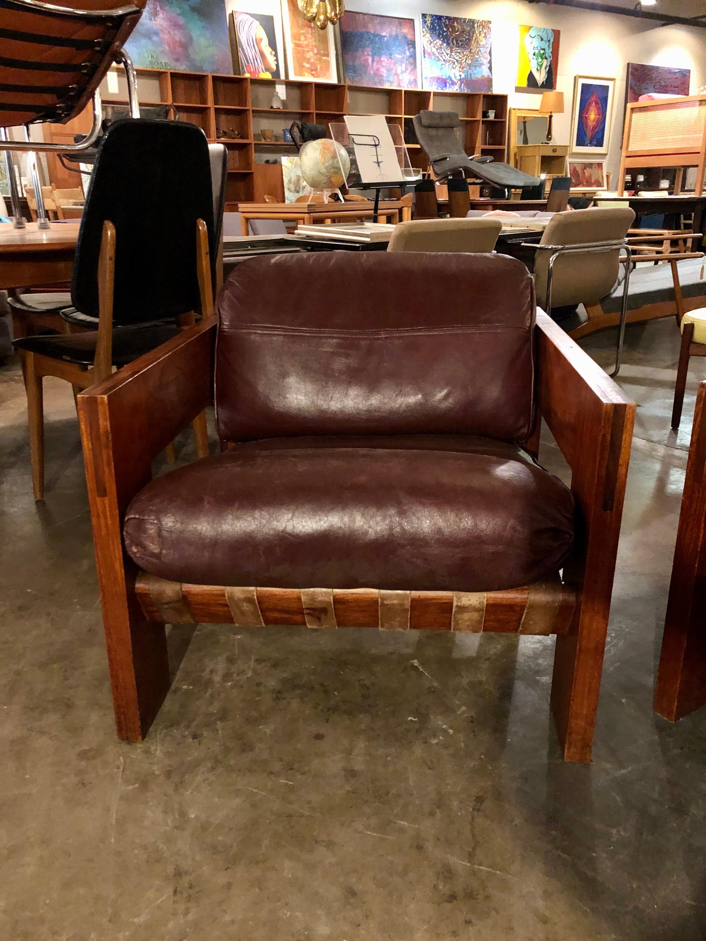 Vintage Rosewood/Leather Sofa & Armchair w/ Ottoman Set Attrib. Sergio Rodrigues 1