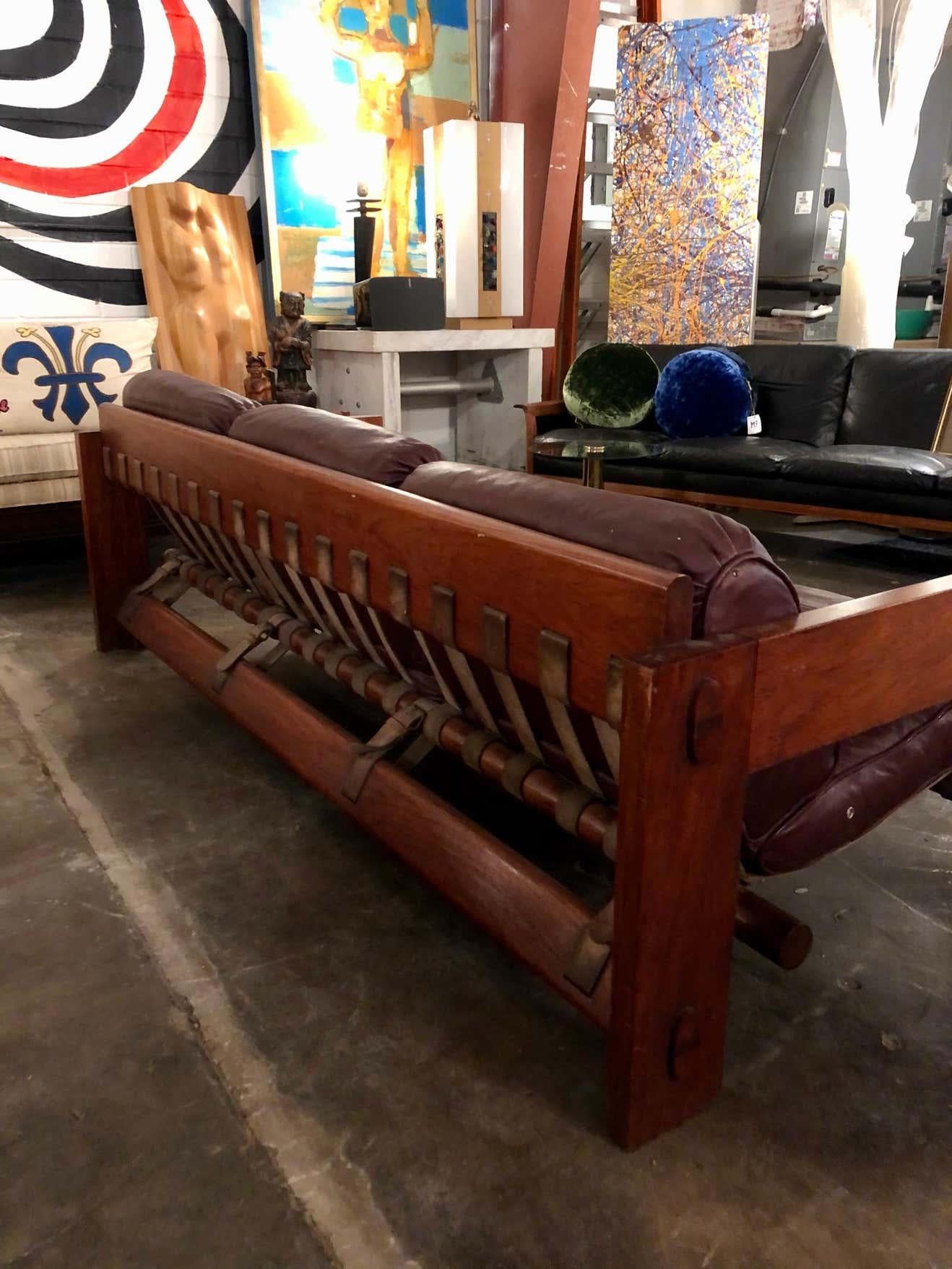 Vintage Rosewood / Leather Sofa Attrib. Sergio Rodrigues In Good Condition In San Antonio, TX