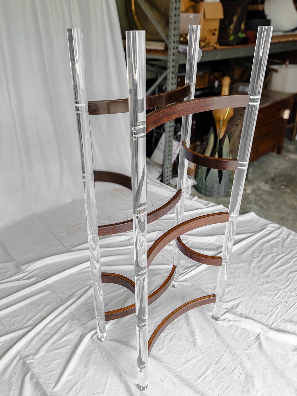 Vintage Rosewood / Lucite and Glass 5 Tier Display Shelf In Good Condition For Sale In Houston, TX