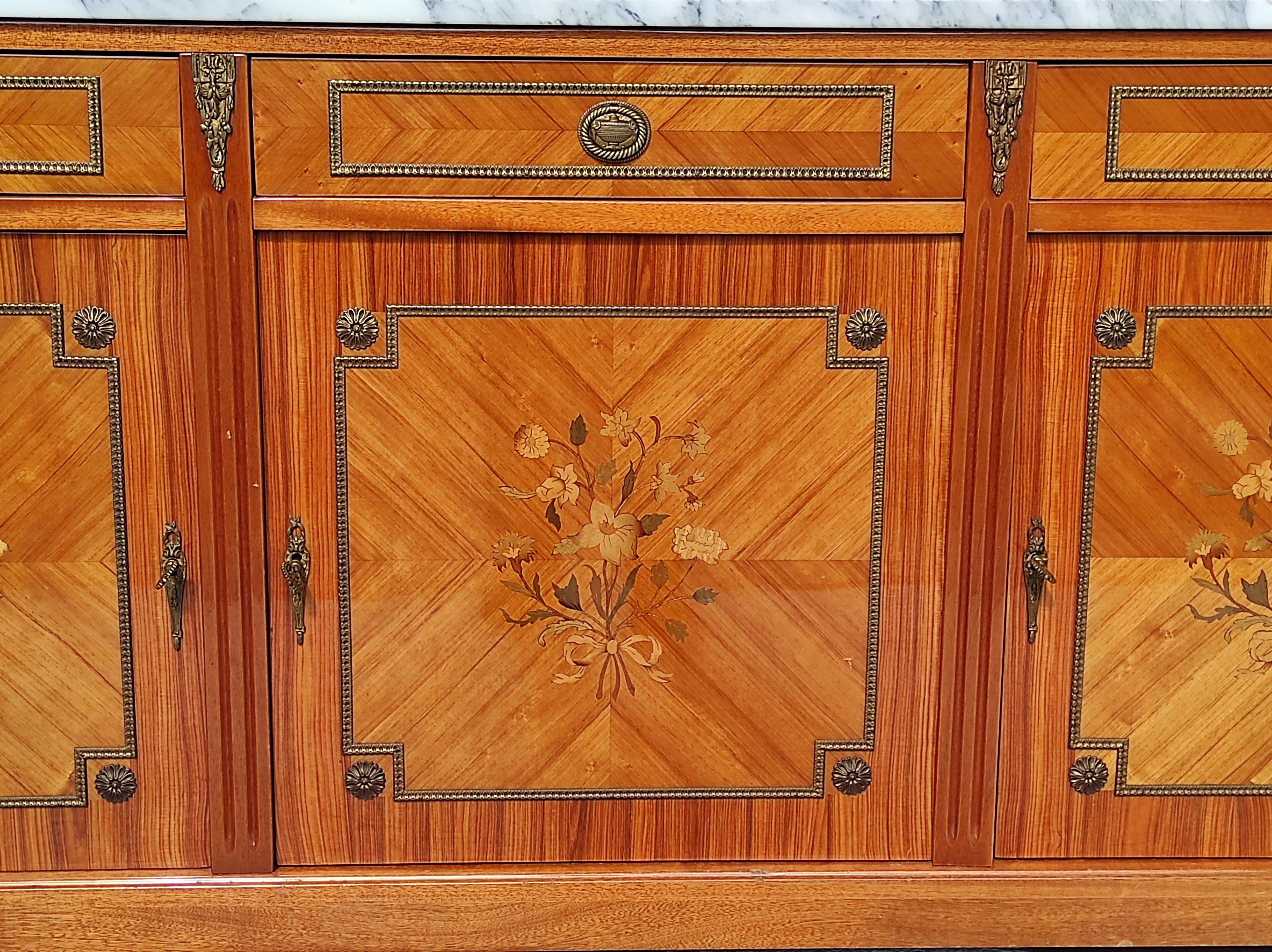 Vintage Rosewood Marble Sideboard - King Wood Marquetry- Style Louis XVI 5