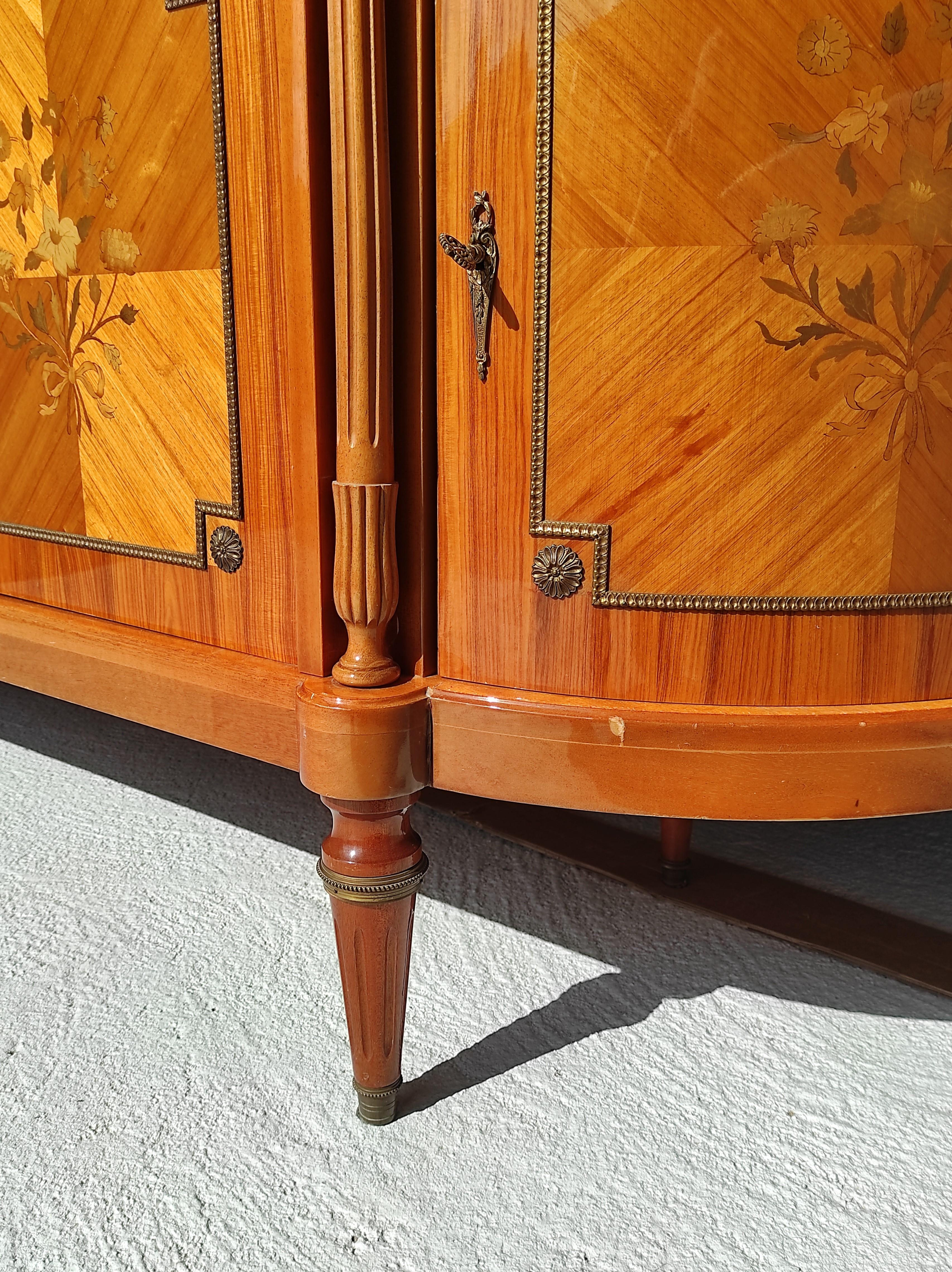 Vintage Rosewood Marble Sideboard - King Wood Marquetry- Style Louis XVI 9