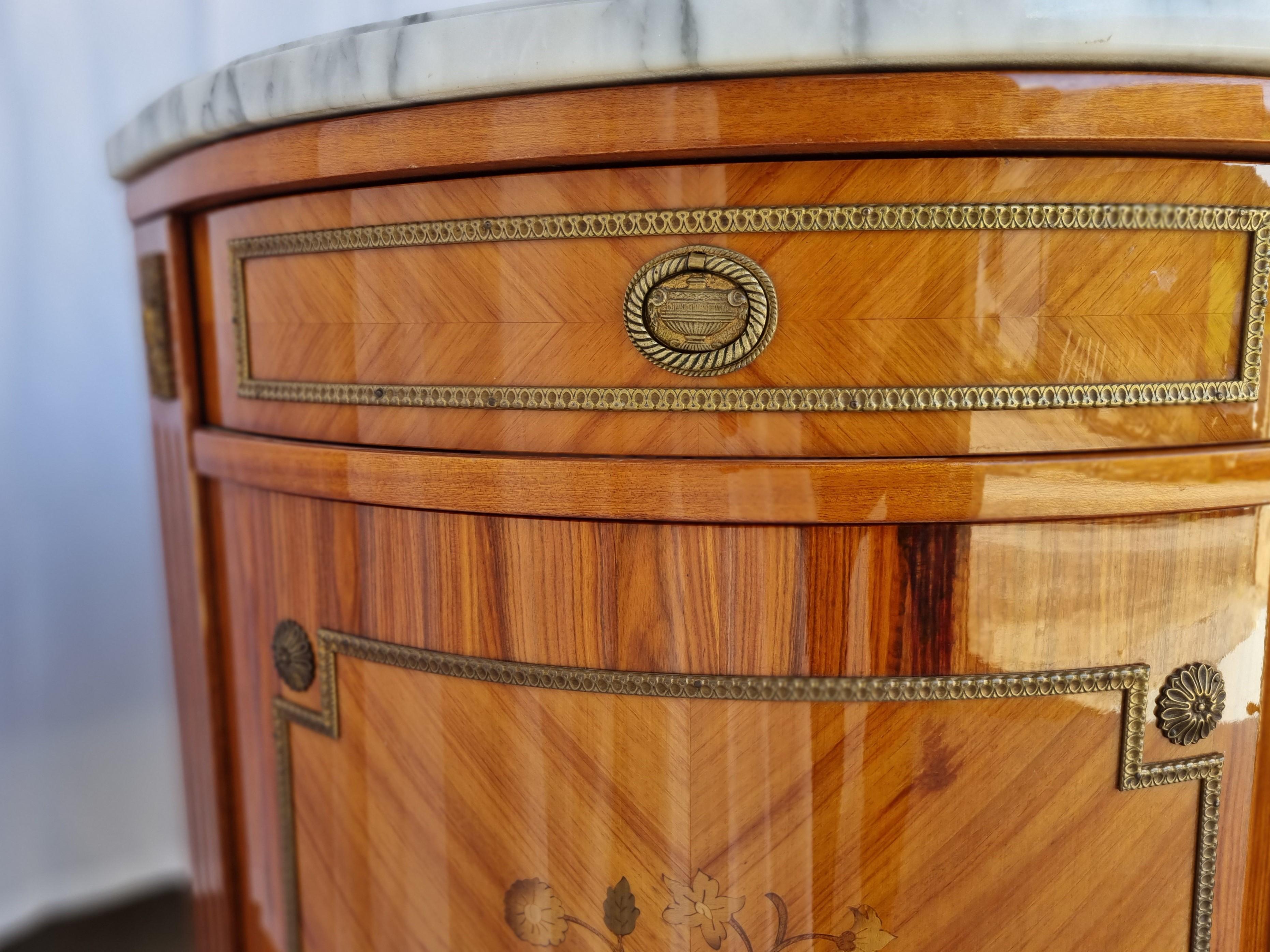 Vintage Rosewood Marble Sideboard - King Wood Marquetry- Style Louis XVI 3