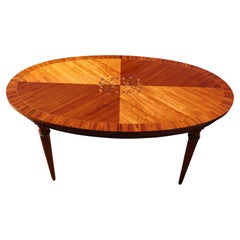 Table de salle à manger haute brillance vintage en marqueterie de bois de rose style Louis XVI, années 70