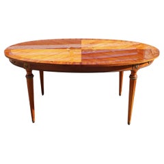 Table de salle à manger haute brillance vintage en marqueterie de bois de rose style Louis XVI, années 70