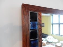 Vintage Rosewood Mirror with Blue Tiles, Denmark