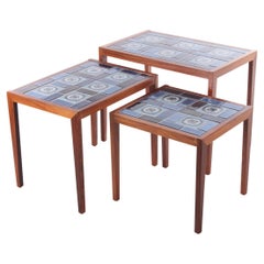 Vintage Rosewood Nesting Tables with Ceramic Tabletop, 1960s