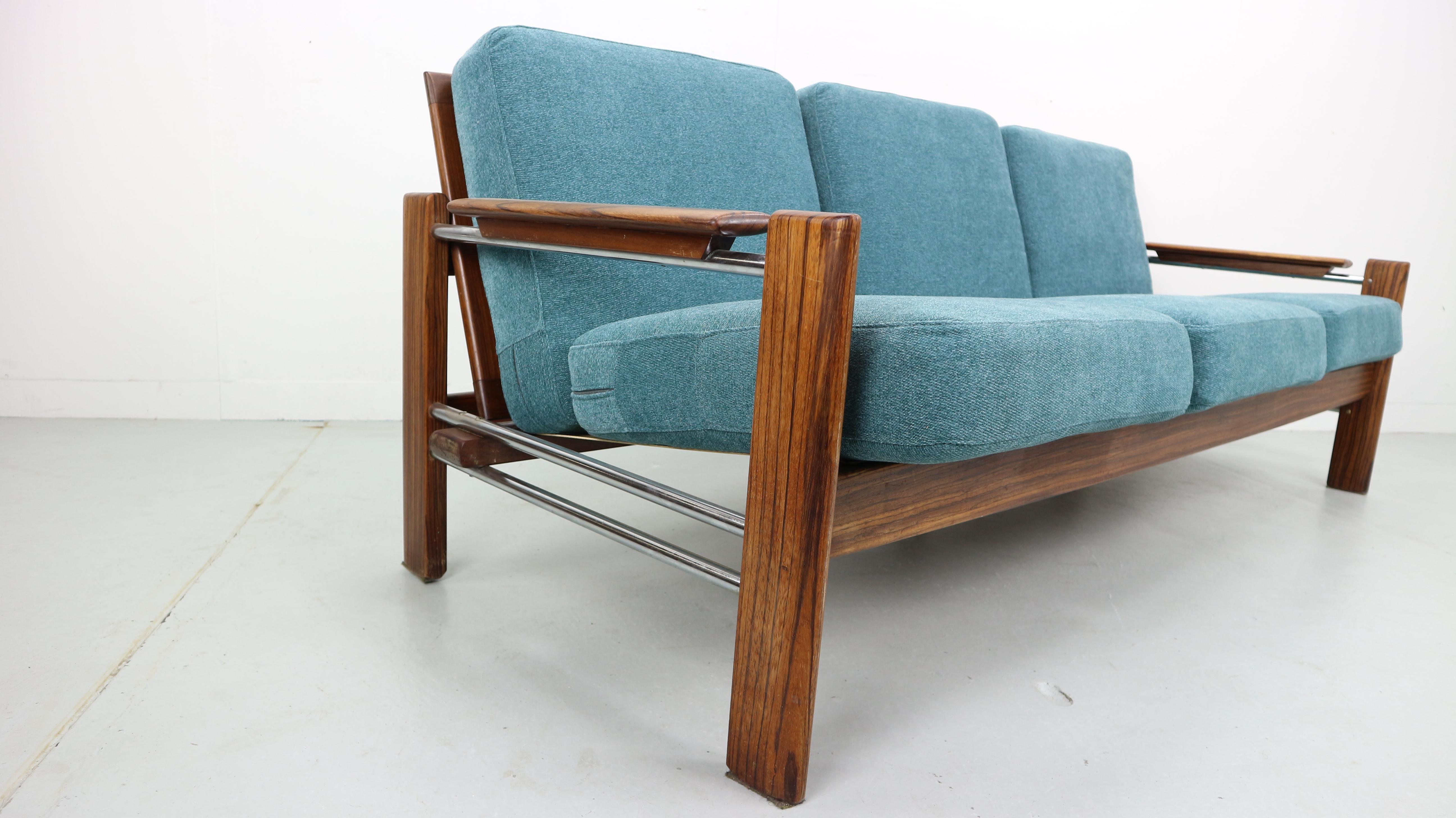 Vintage Rosewood Newly Upholstered Three-Seat Sofa, 1960s 4