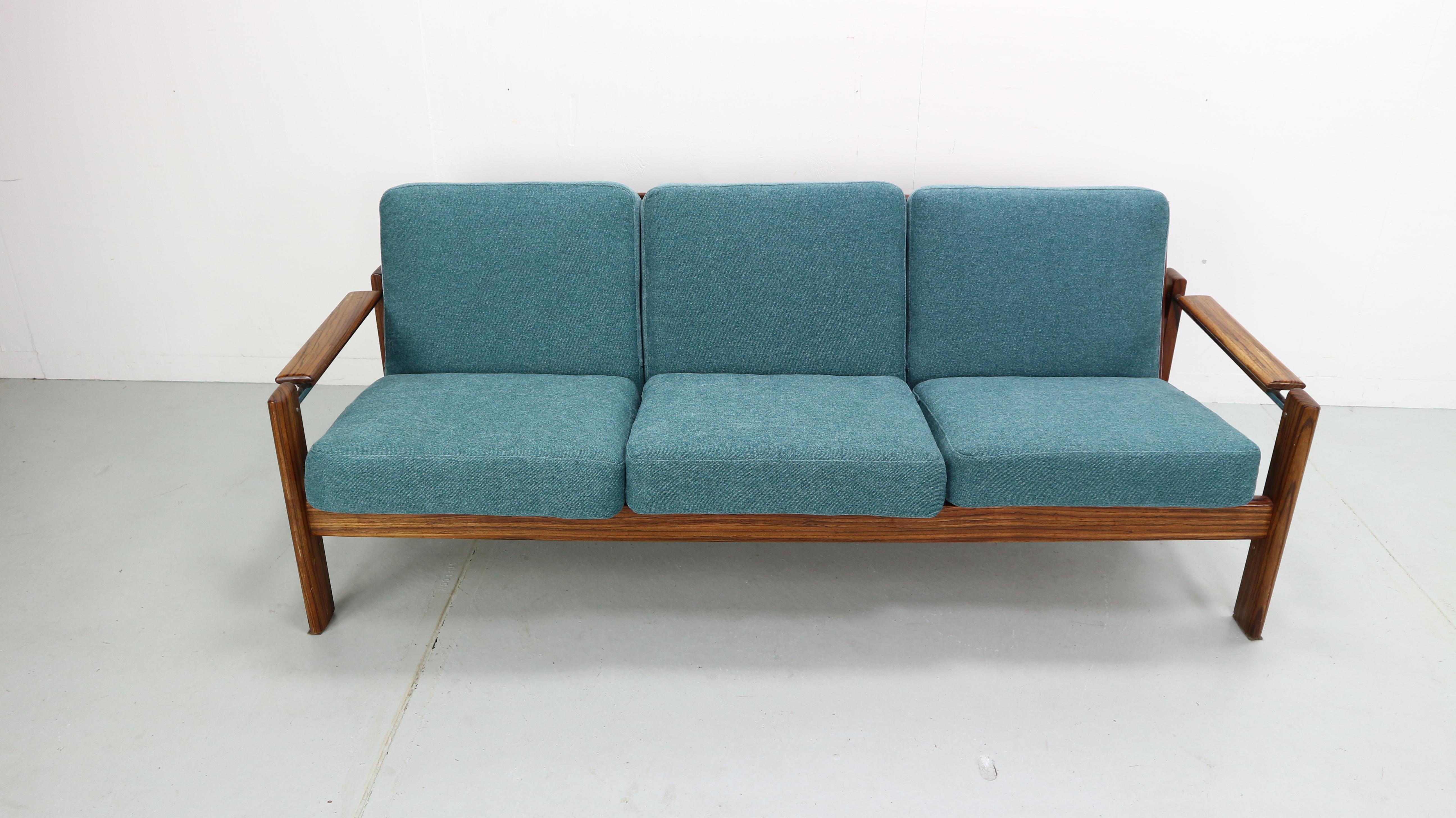 Dutch Vintage Rosewood Newly Upholstered Three-Seat Sofa, 1960s